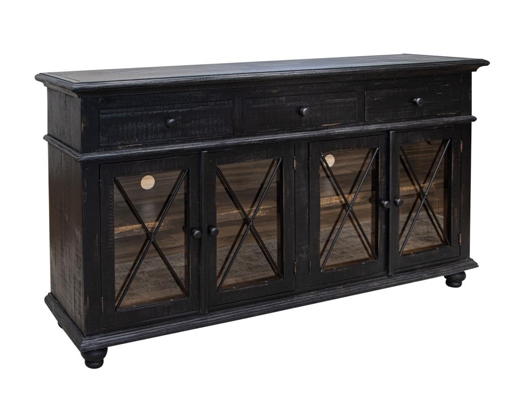 International Furniture Direct Vintage Black 71 4-Door Credenza is