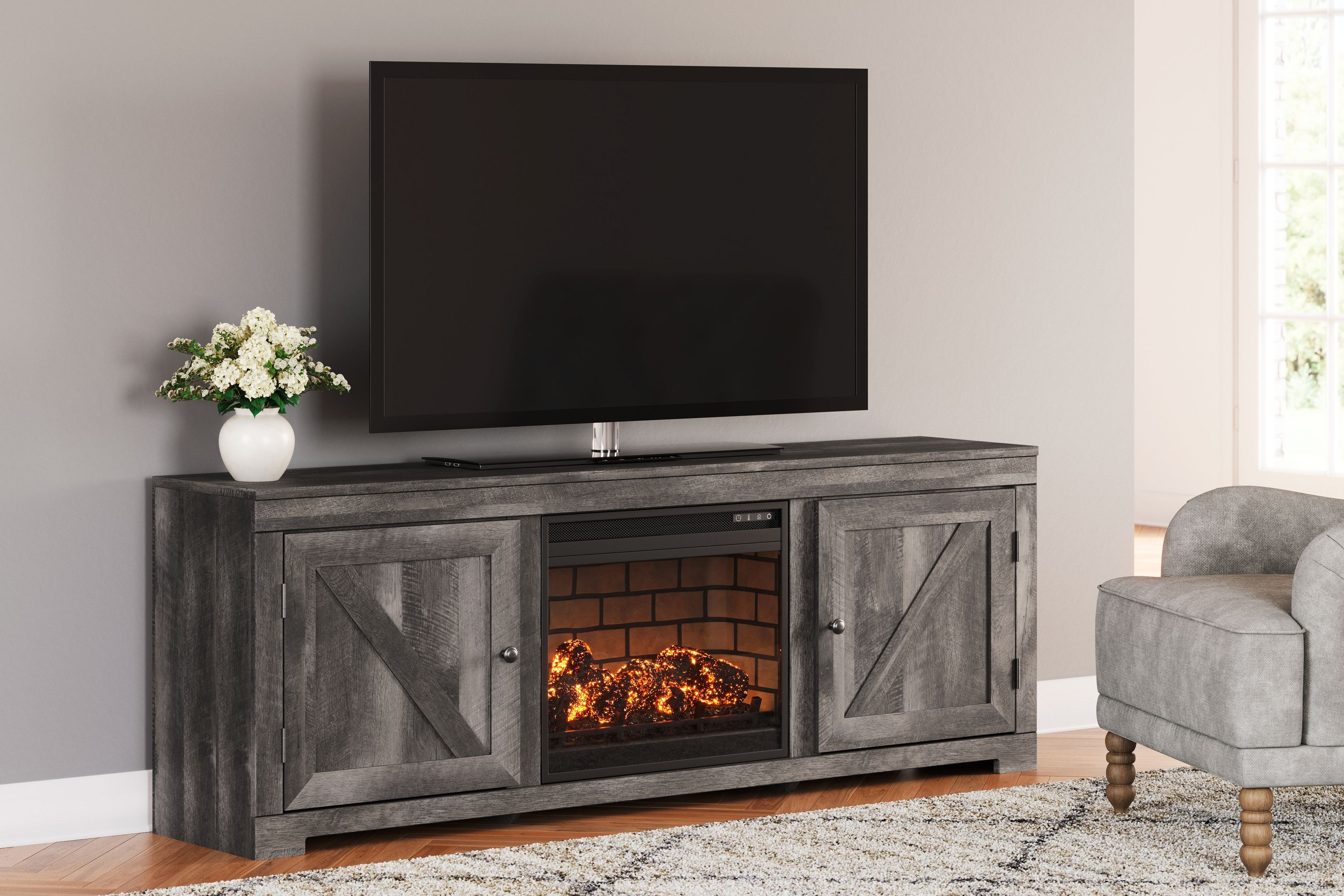 Ashley Wynnlow 72'' TV Stand With Faux Firebrick Fireplace Insert  W440-168-W100-101 - Portland, OR