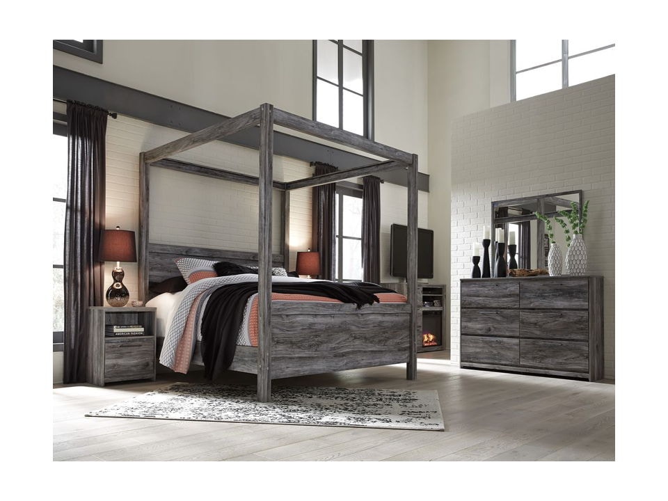 Baystorm gray store king canopy bed