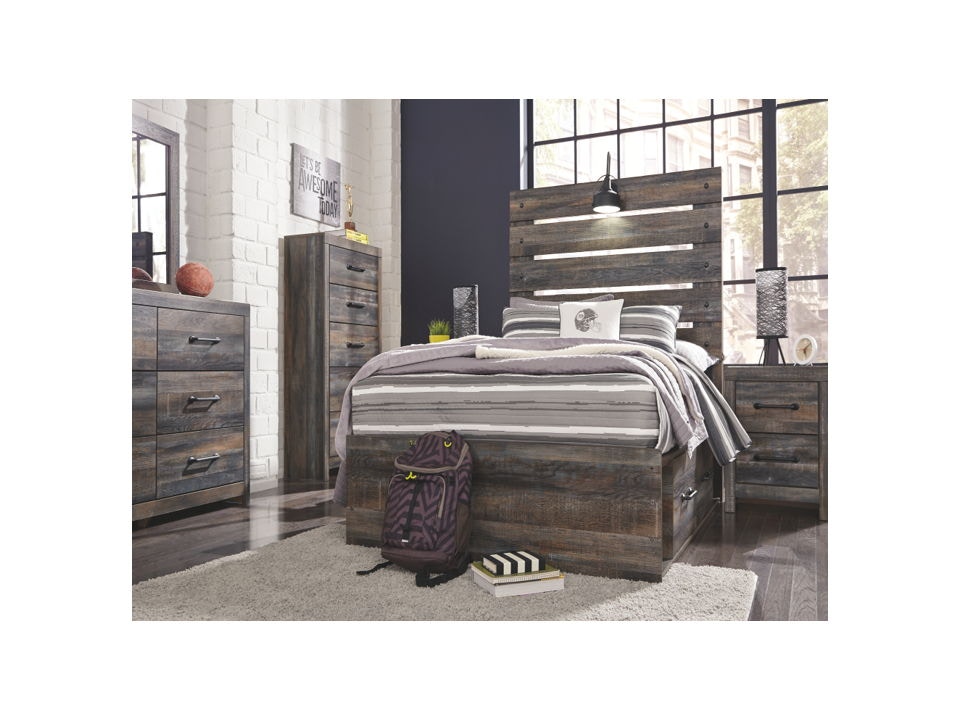 Ashley Dresser and Mirror and Chest and Full Panel Bed with Storage and 2 Nightstands Set B211-31-36-46-87-84-50-2-B100-12-92-2