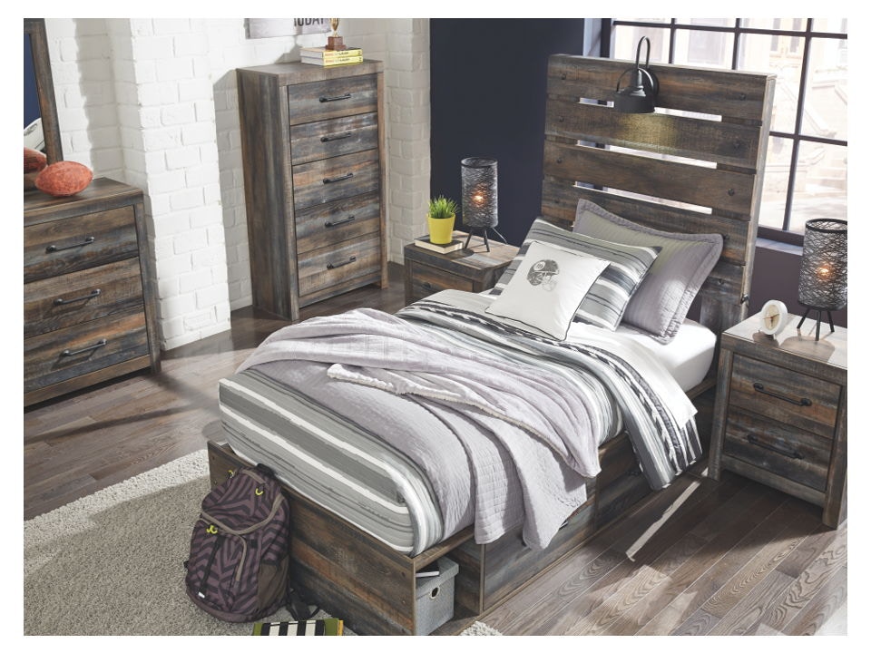 Ashley Dresser and Mirror and Twin Panel Bed with Storage Set B211-31-36-53-52-50-2-B100-11