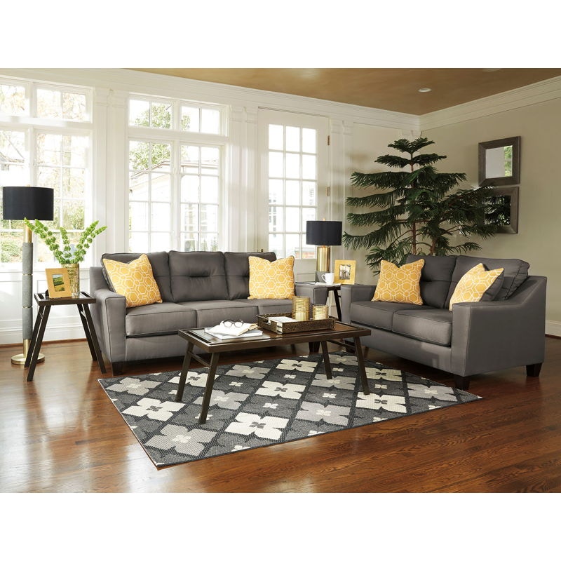 Ashley Forsan Nuvella Sofa and Loveseat and Farna Table Set 66902