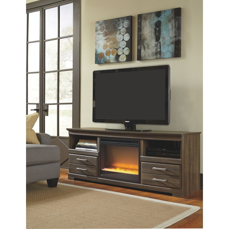 Ashley Frantin LG TV Stand with Glass and Stone Fireplace Insert