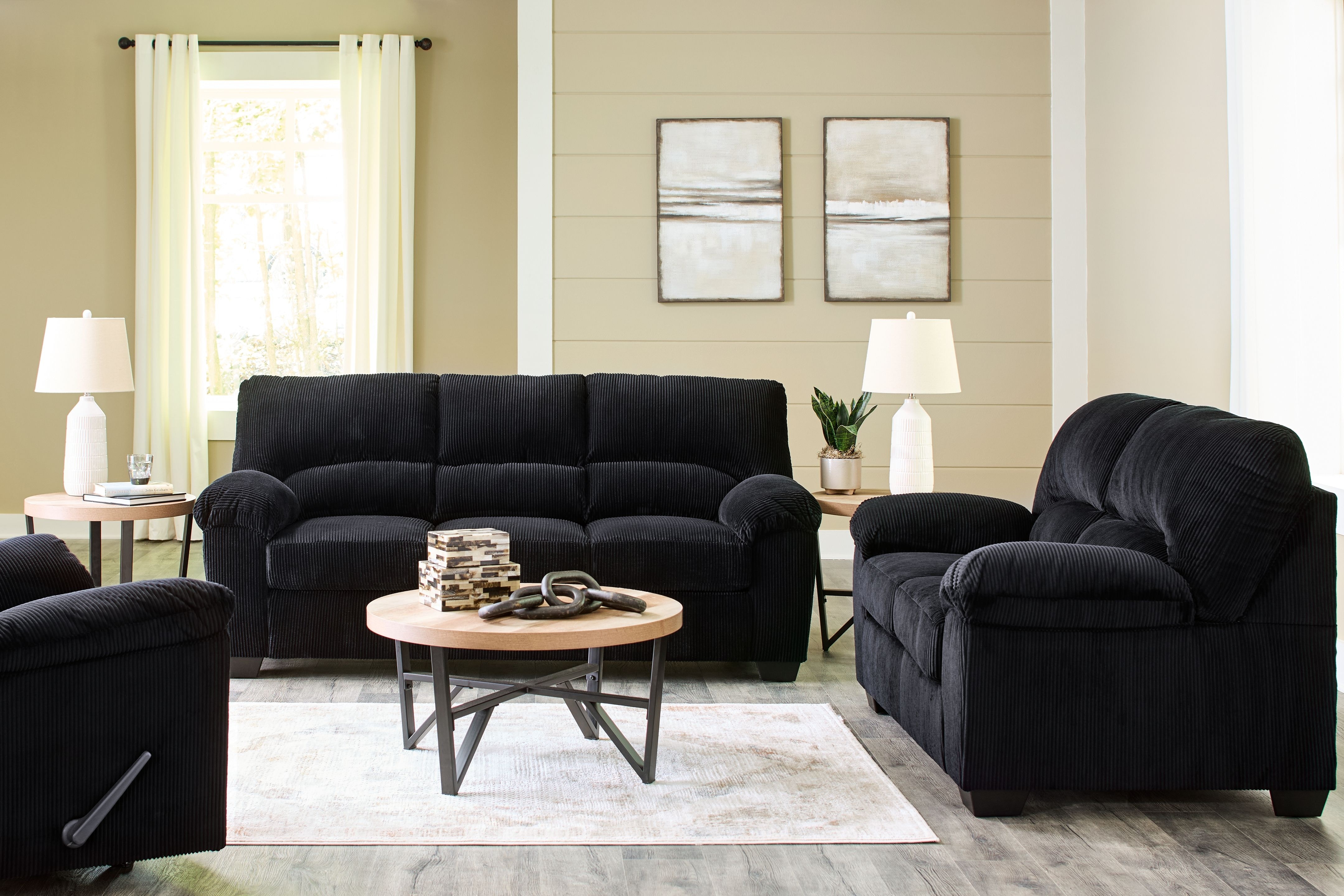 Black 3 piece living room set discount