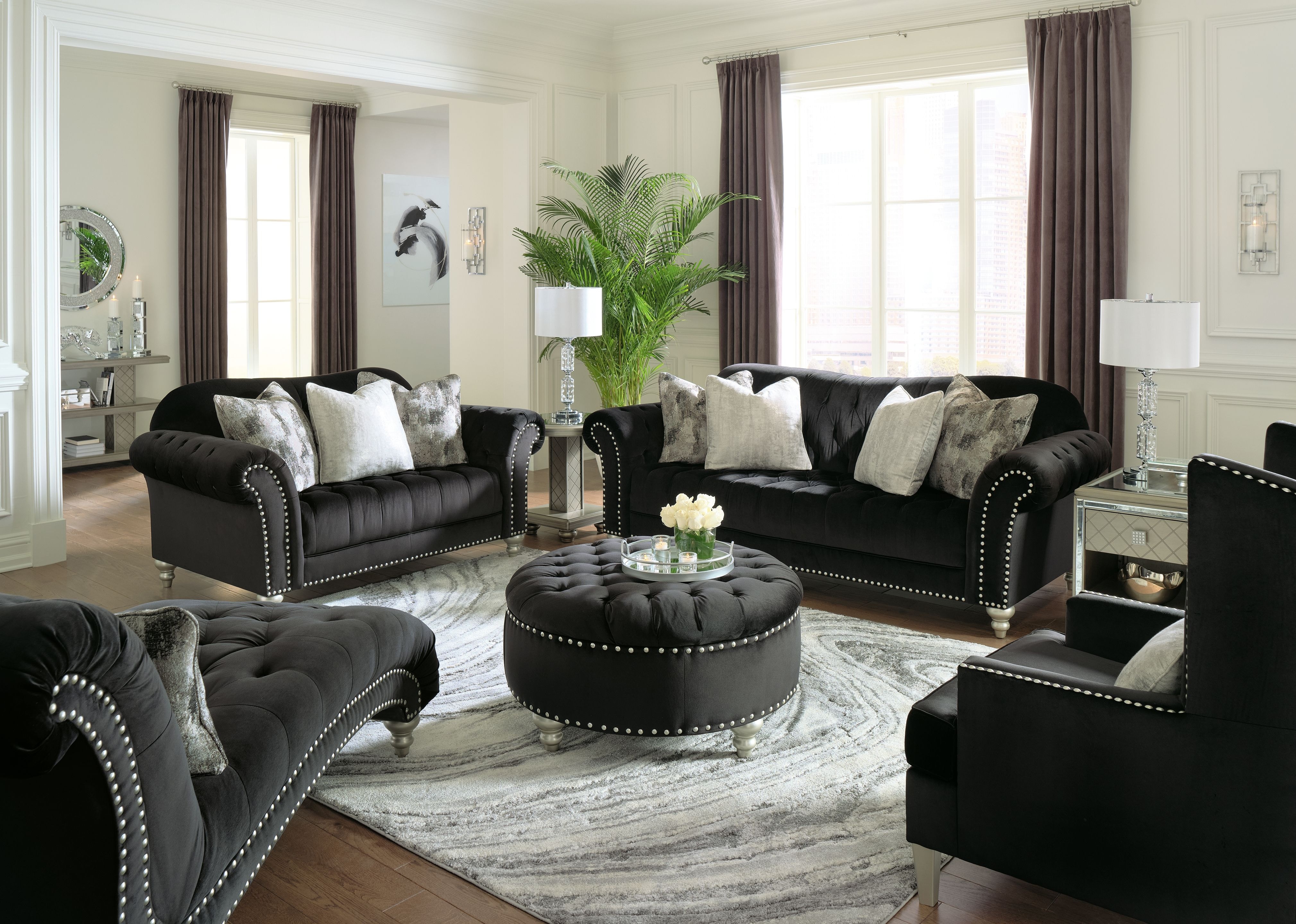 Ashley furniture black store living room sets