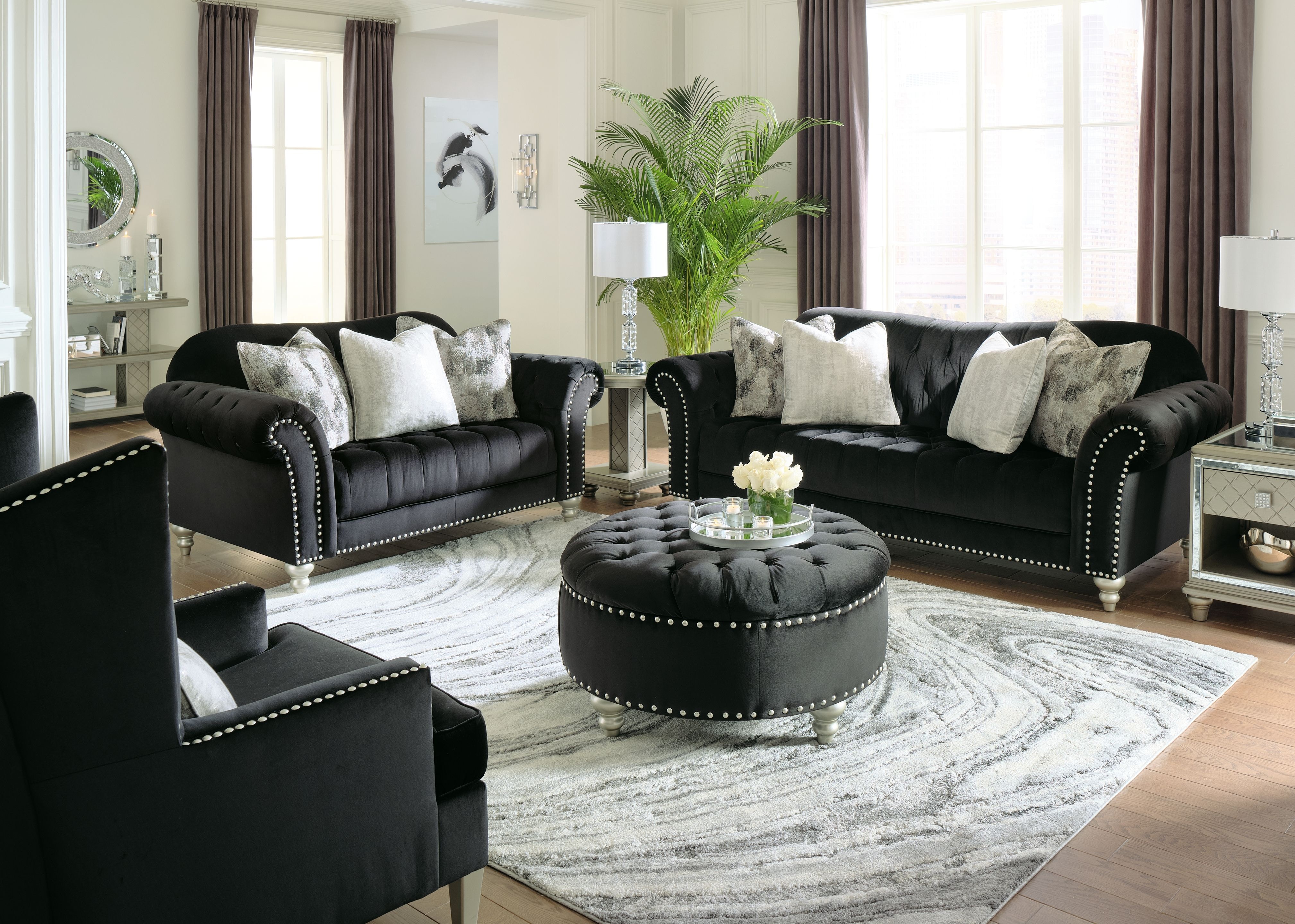 Black sofa store with ottoman