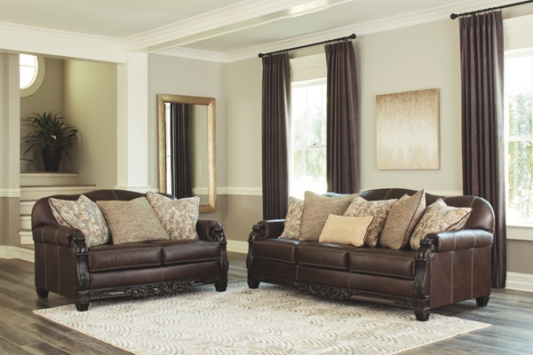 Ashley furniture leather living deals room sets