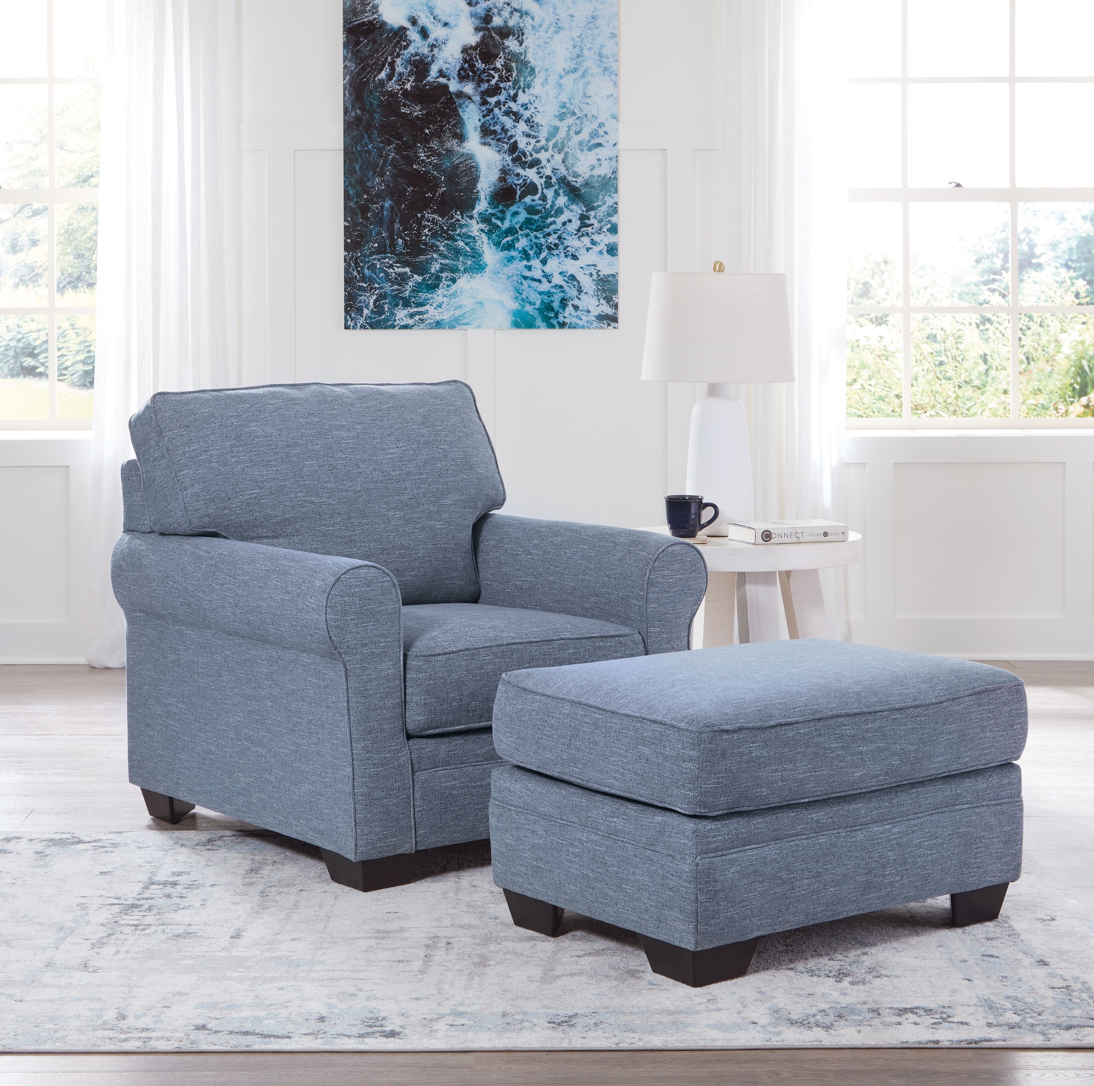Rolled arm chair with ottoman online