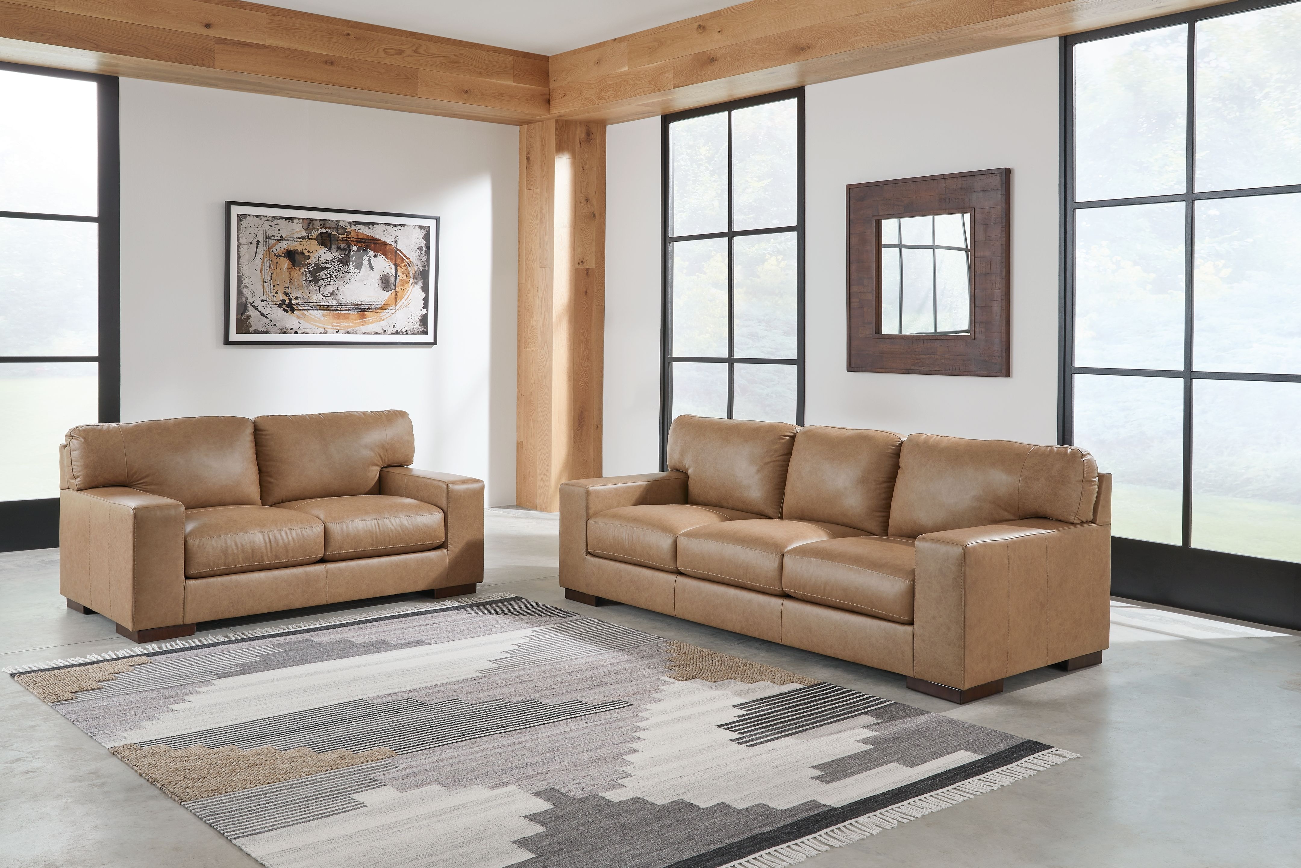 Ashley furniture leather on sale couch set