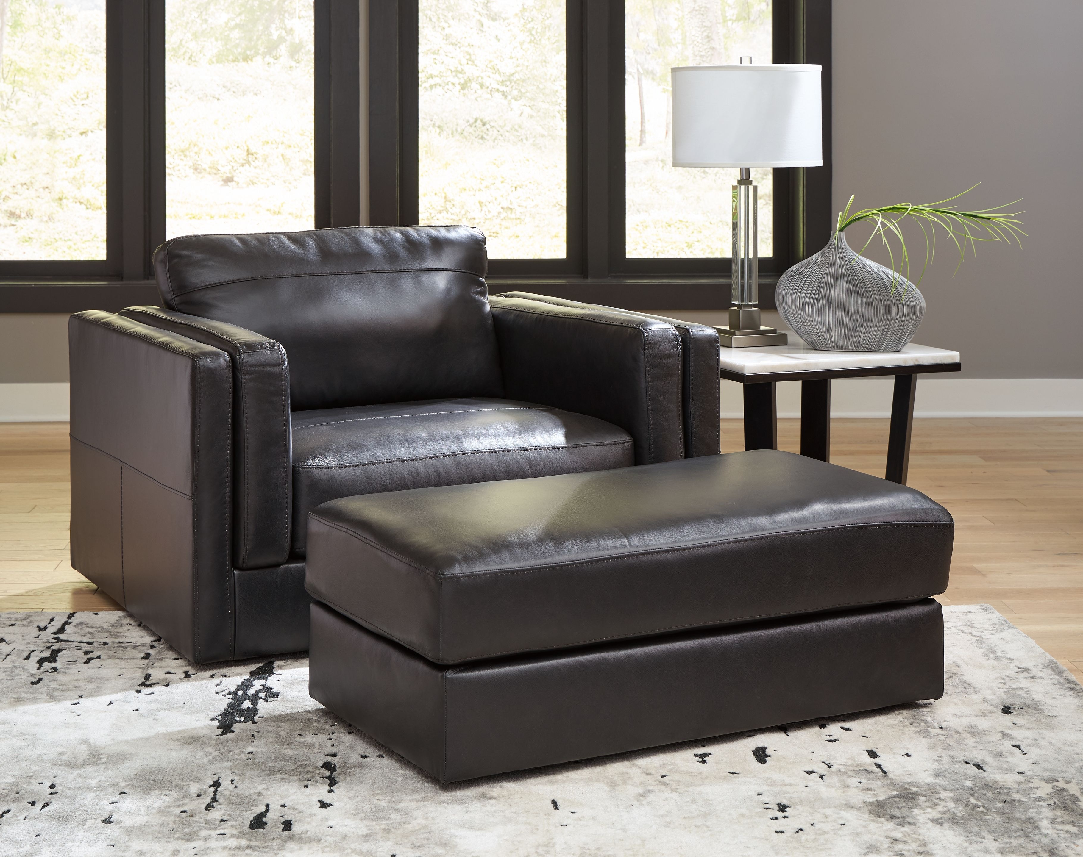 Gray leather chair and ottoman online