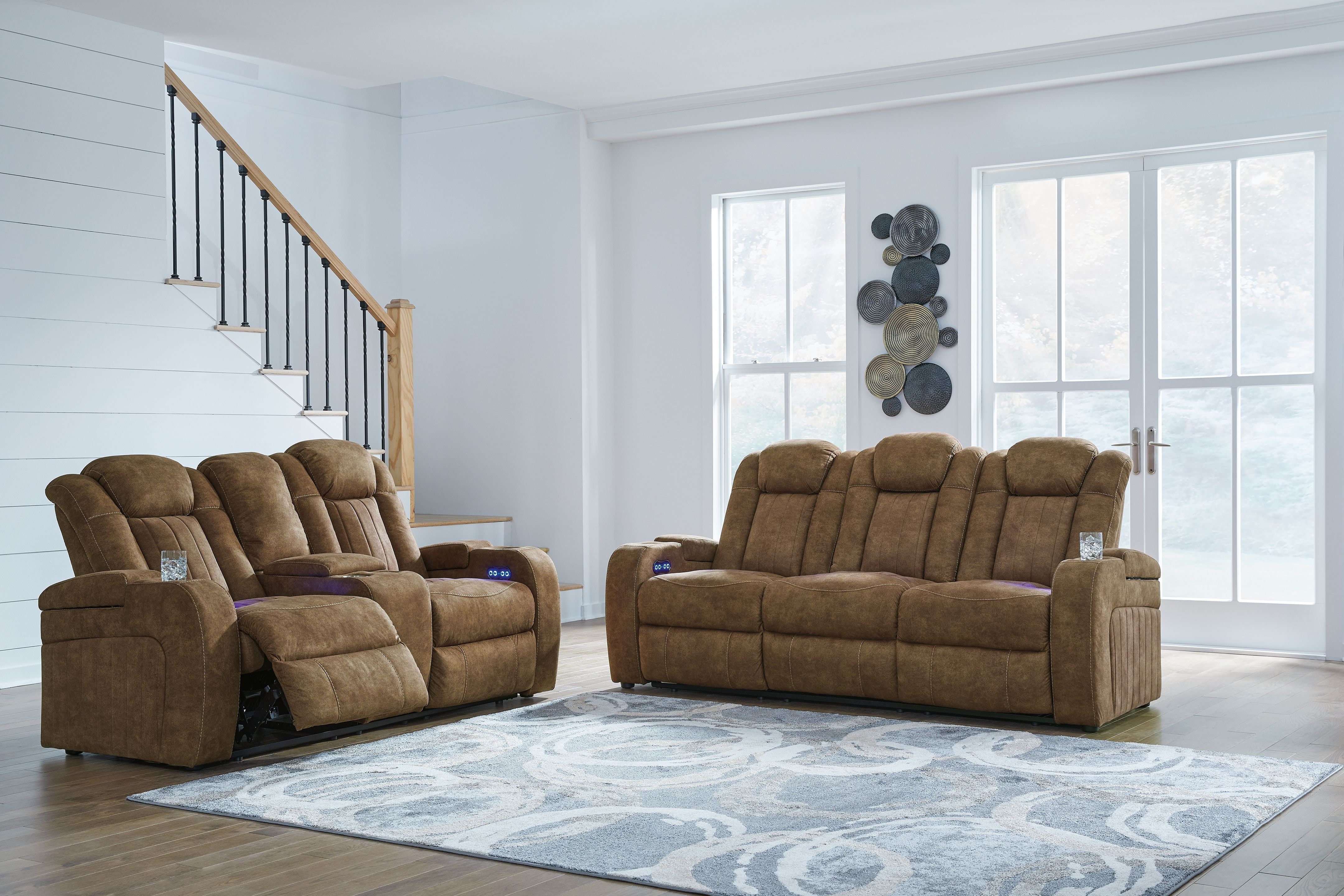 Brown reclining online loveseat with console