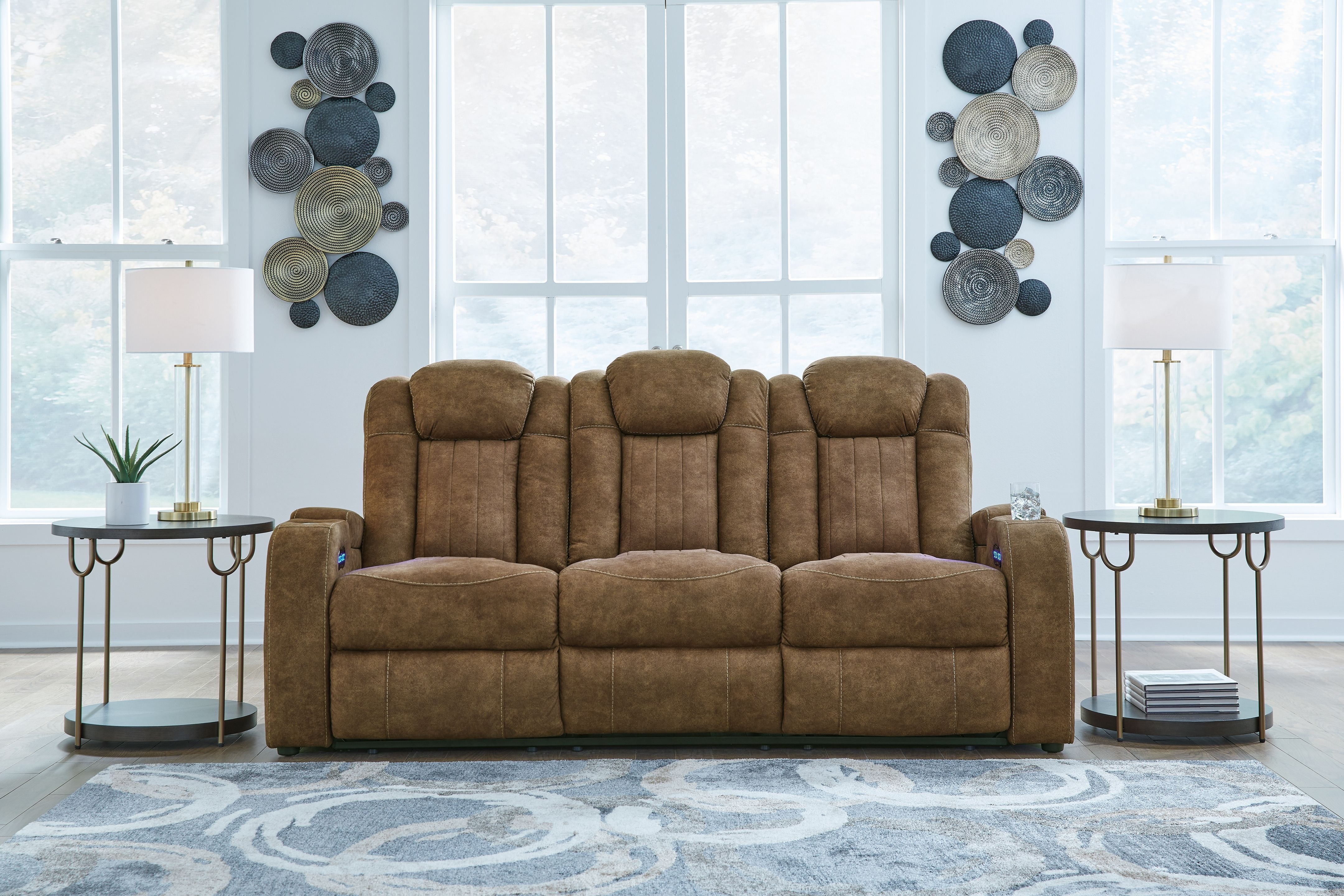 Ashley Wolfridge Power Reclining Sofa and Power Reclining Loveseat With Console 607031518