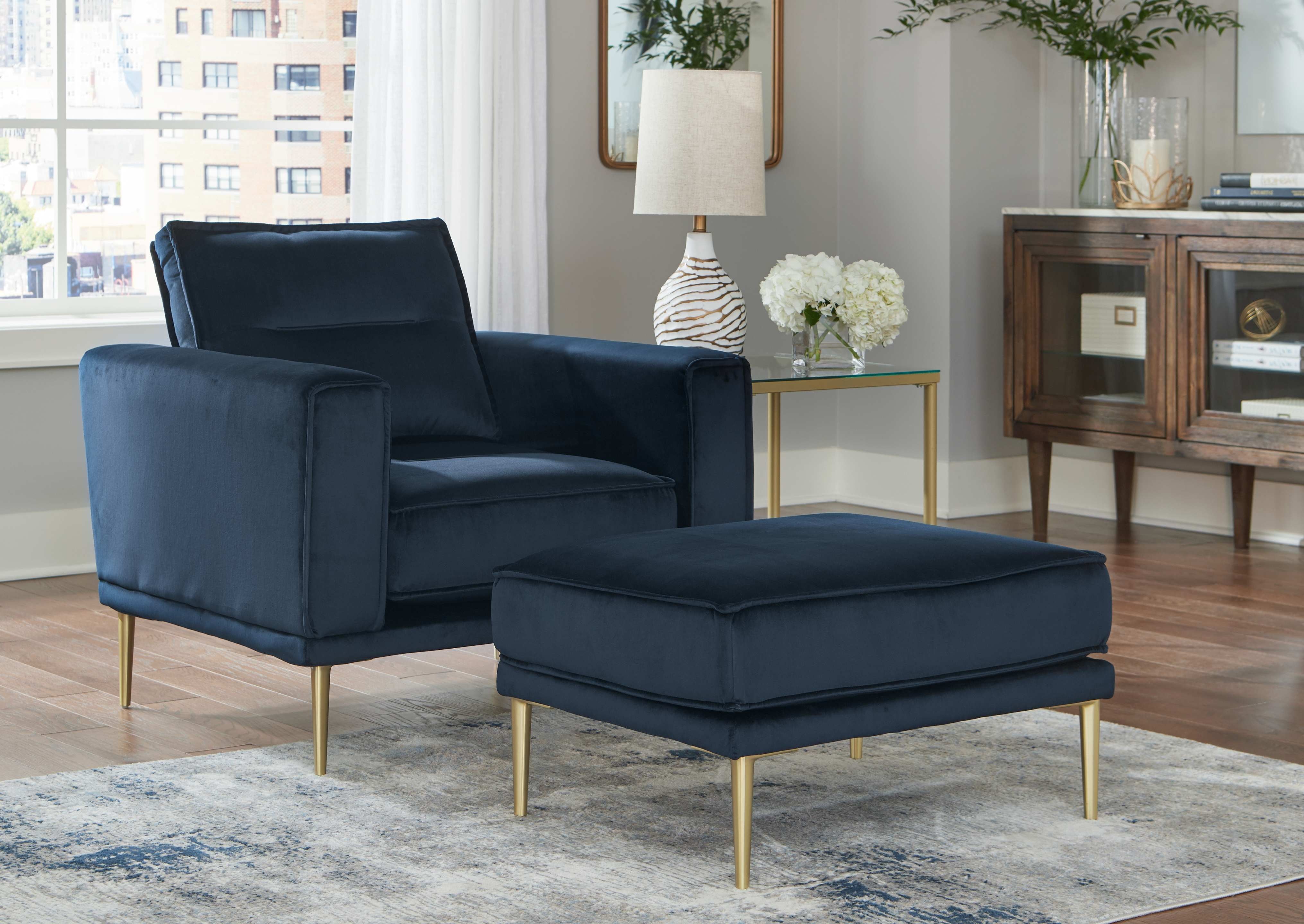 Navy blue best sale chair and ottoman