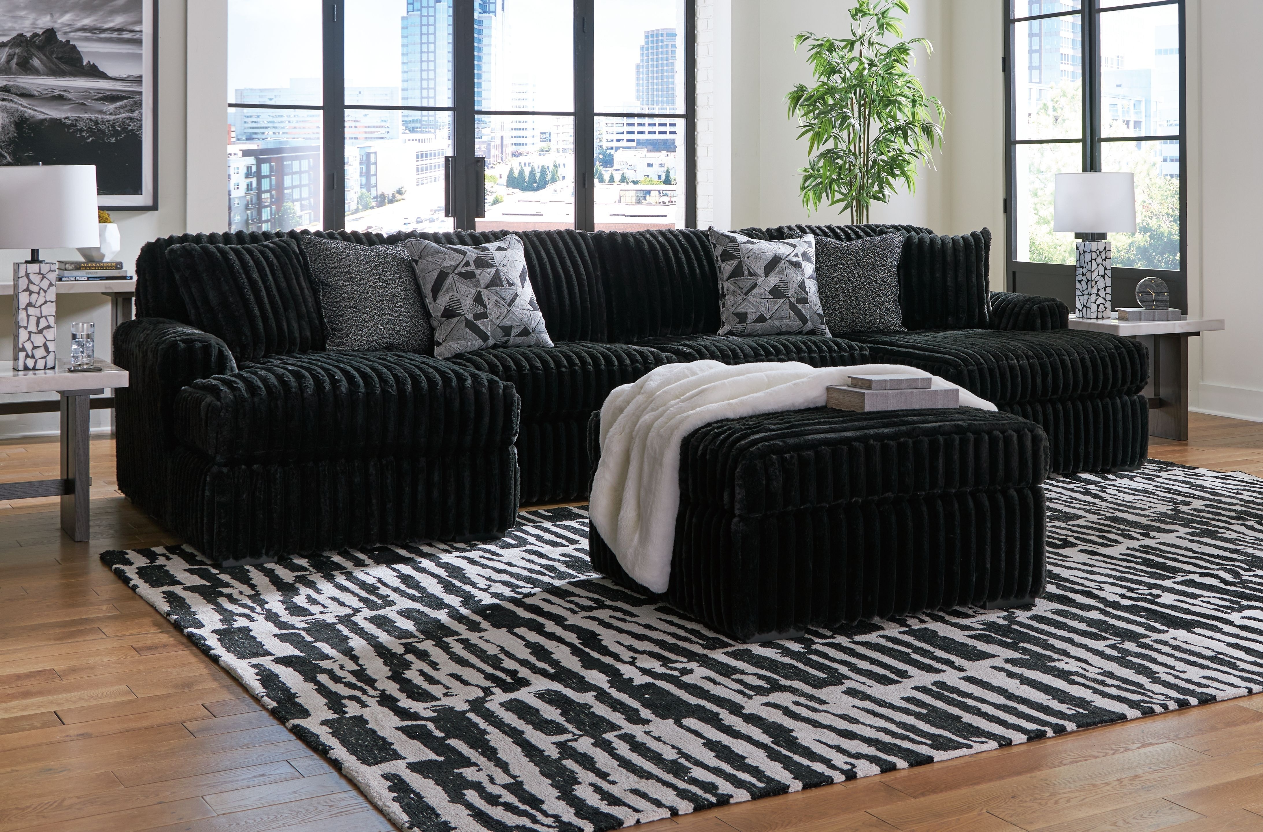 Ashley Midnight-Madness Sectional with Ottoman 98103-16-34-17-08