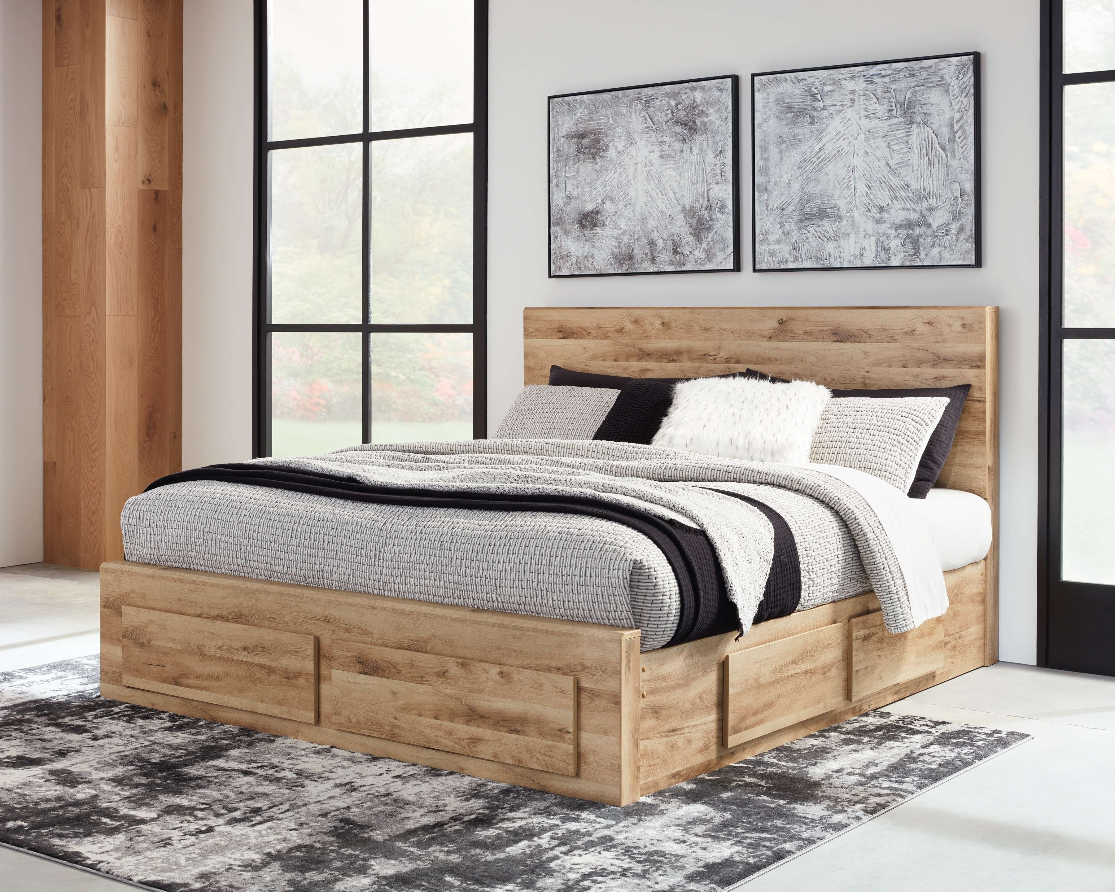 Queen size bed frame deals with storage drawers