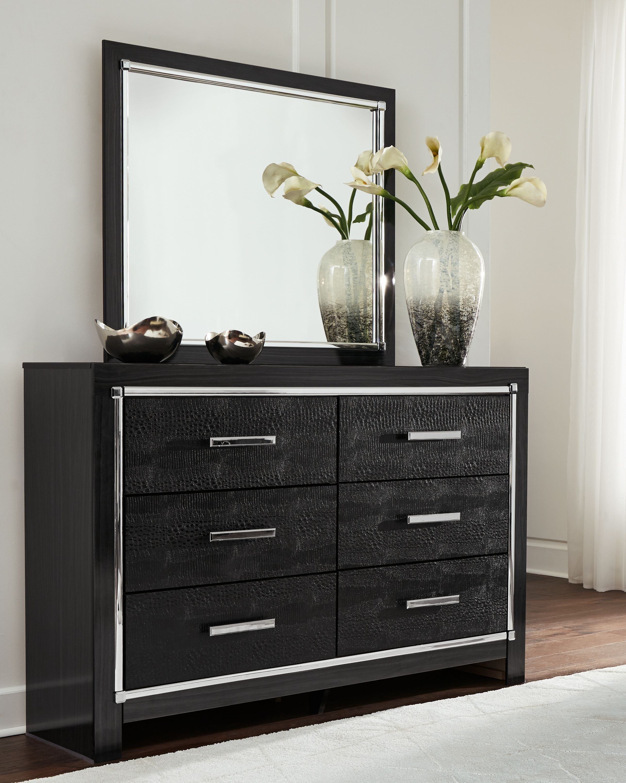 black glitter dresser Kendall Square Mirror making it a focal point in any room Miranda Glam Rhinestones Dresser -