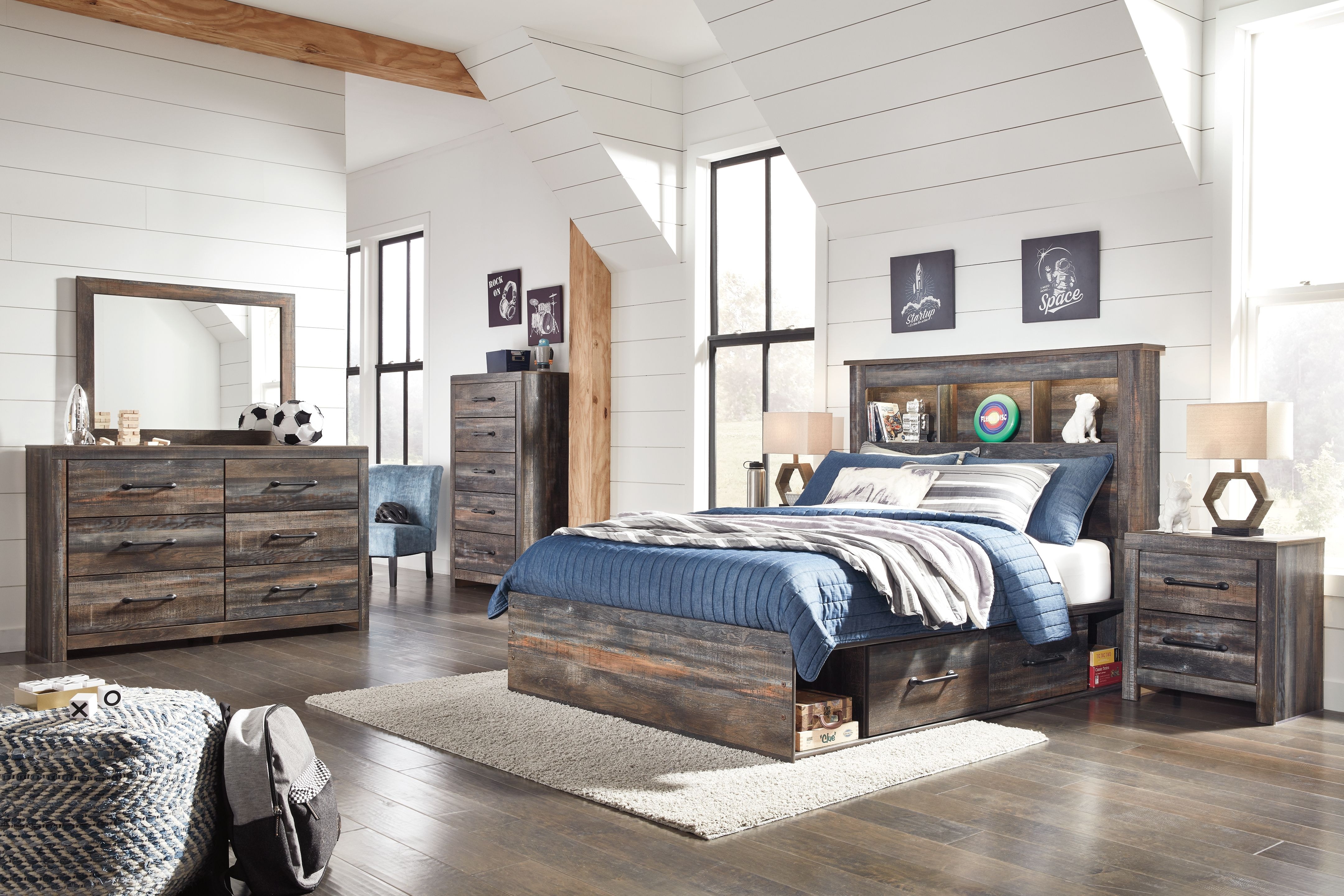 Ashley Full Bookcase Bed With 4 Storage Drawers - 8 Piece Full Bed Set B211-31-36-46-50-2-84-85-B100-12