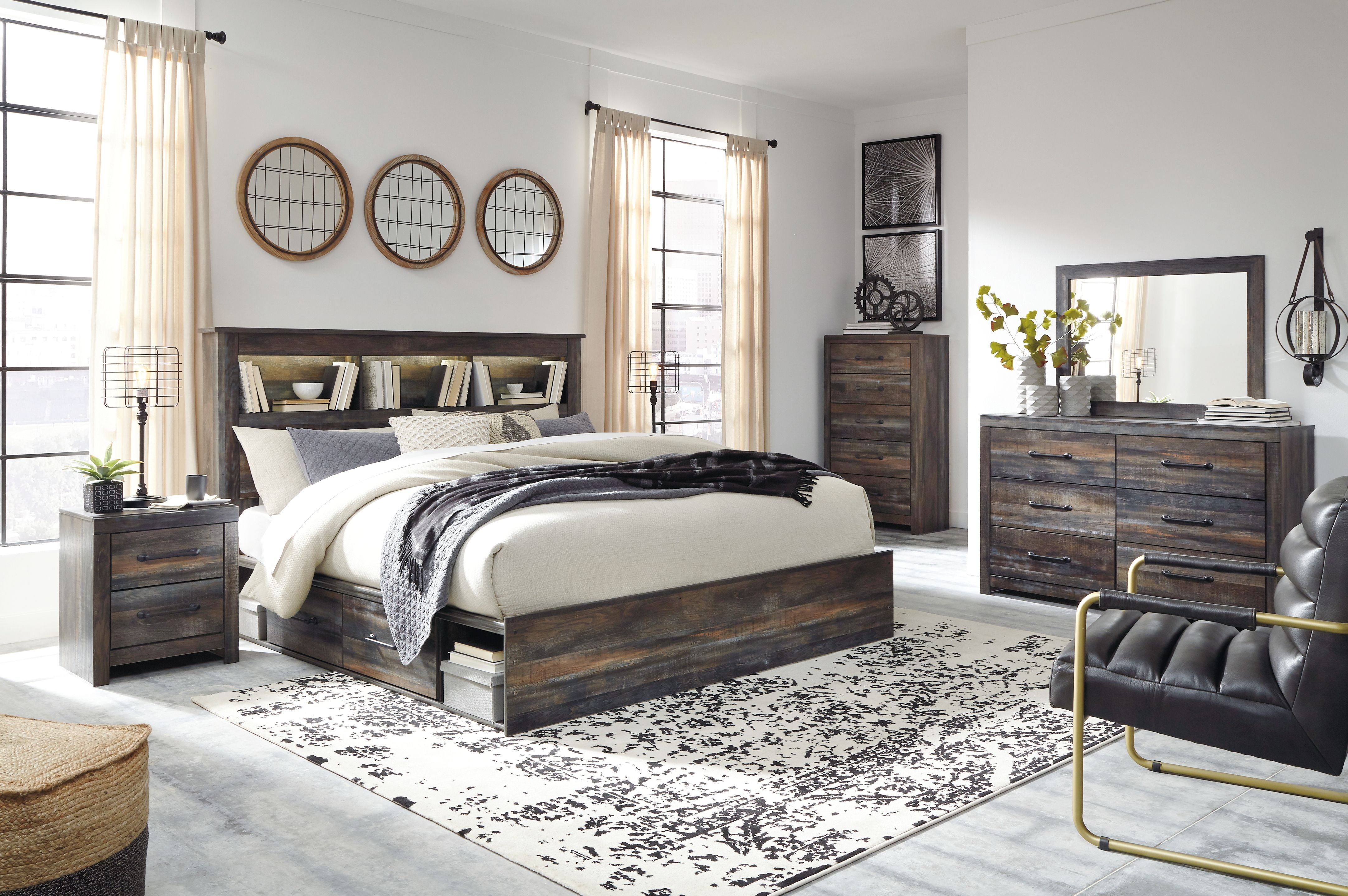 Ashley Drystan King Bookcase Bed With 4 Storage Drawers 10 Piece