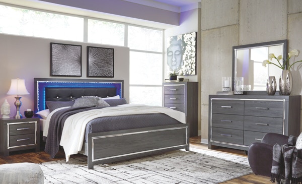 Lodanna gray upholstered panel store storage bedroom set