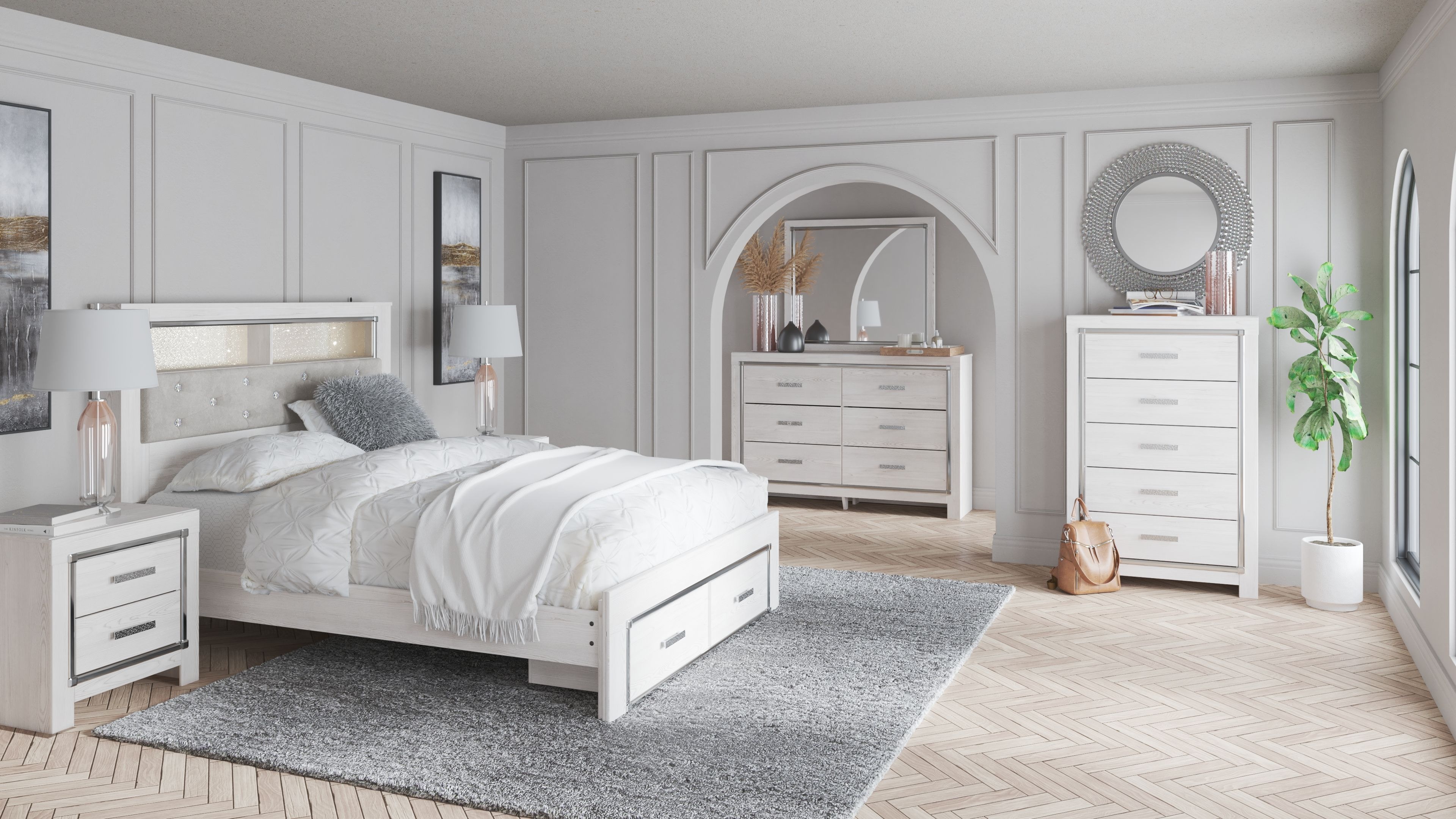 Ashley King Upholstered Bookcase Bed Set With Storage - 8 Piece King Bed Set B2640-31-36-56S-69-95-B100-14-92-2