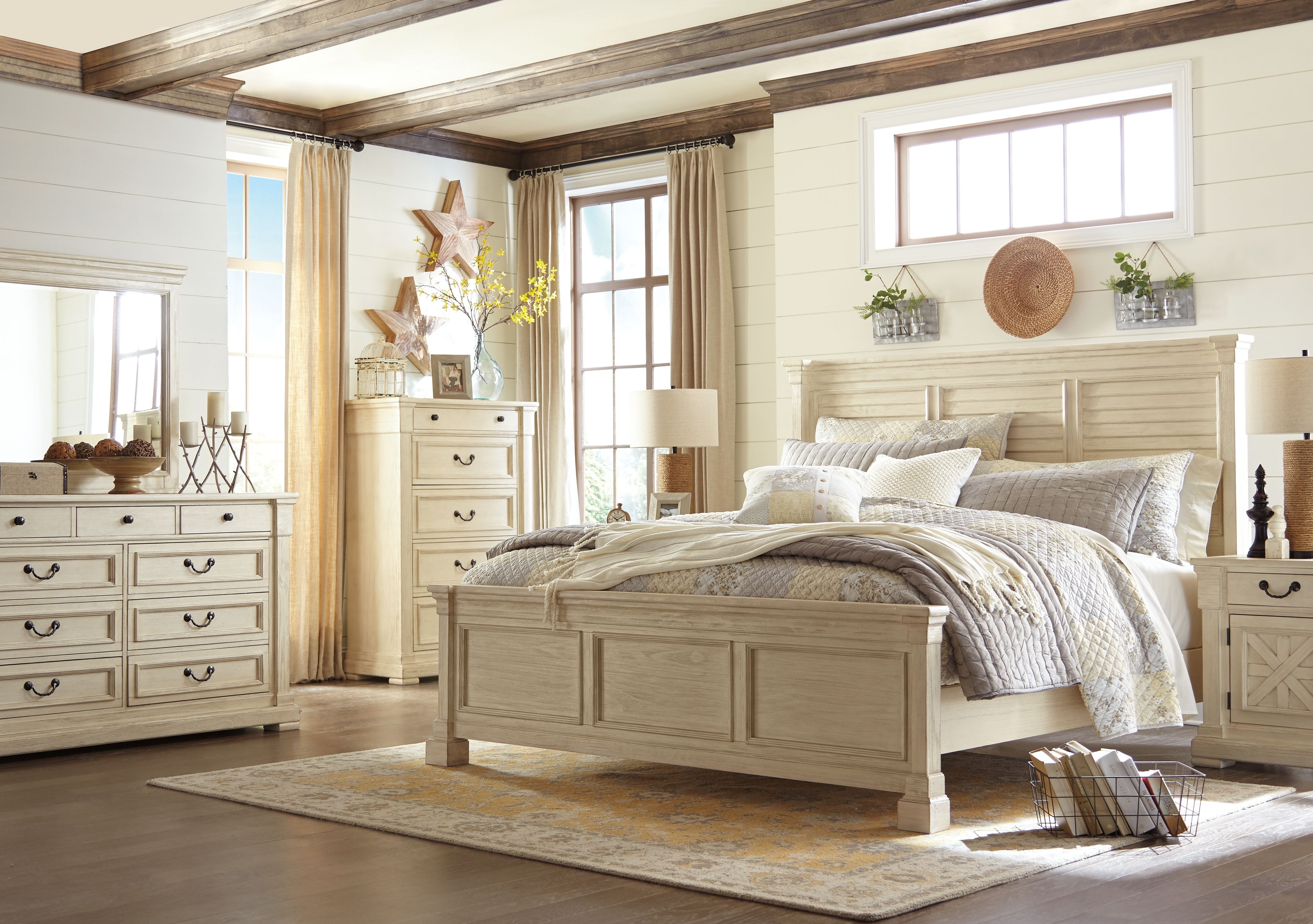 Ashley Bolanburg California King Louvered Panel Bed 7 Piece King Bed Set