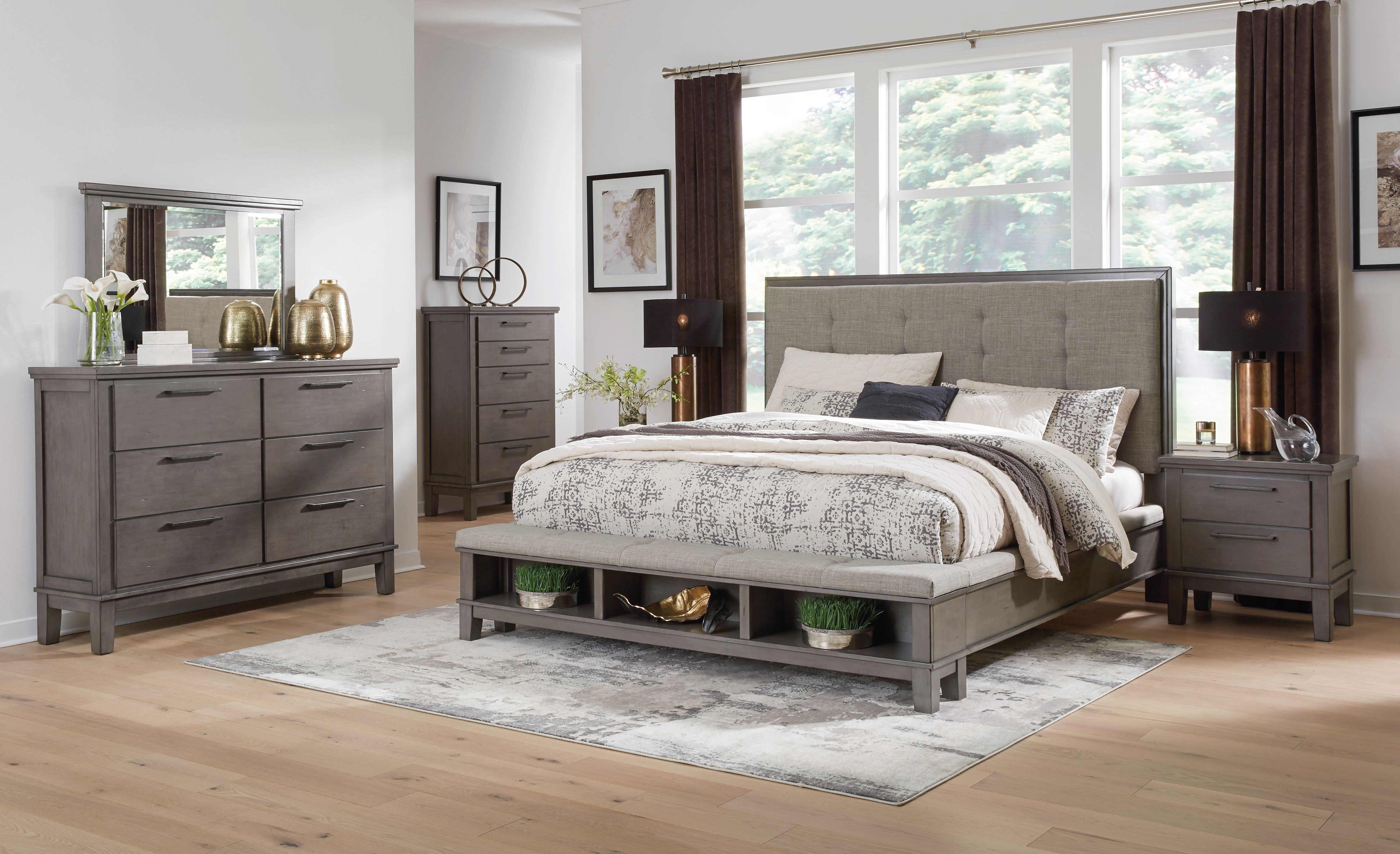 5 Piece King Panel Bed With Storage Set