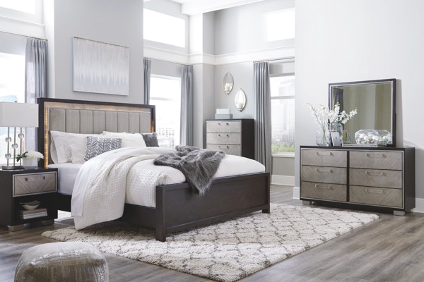 超熱 8 Maretto Ashley Piece Set Bedroom Panel Upholstered King パンツ