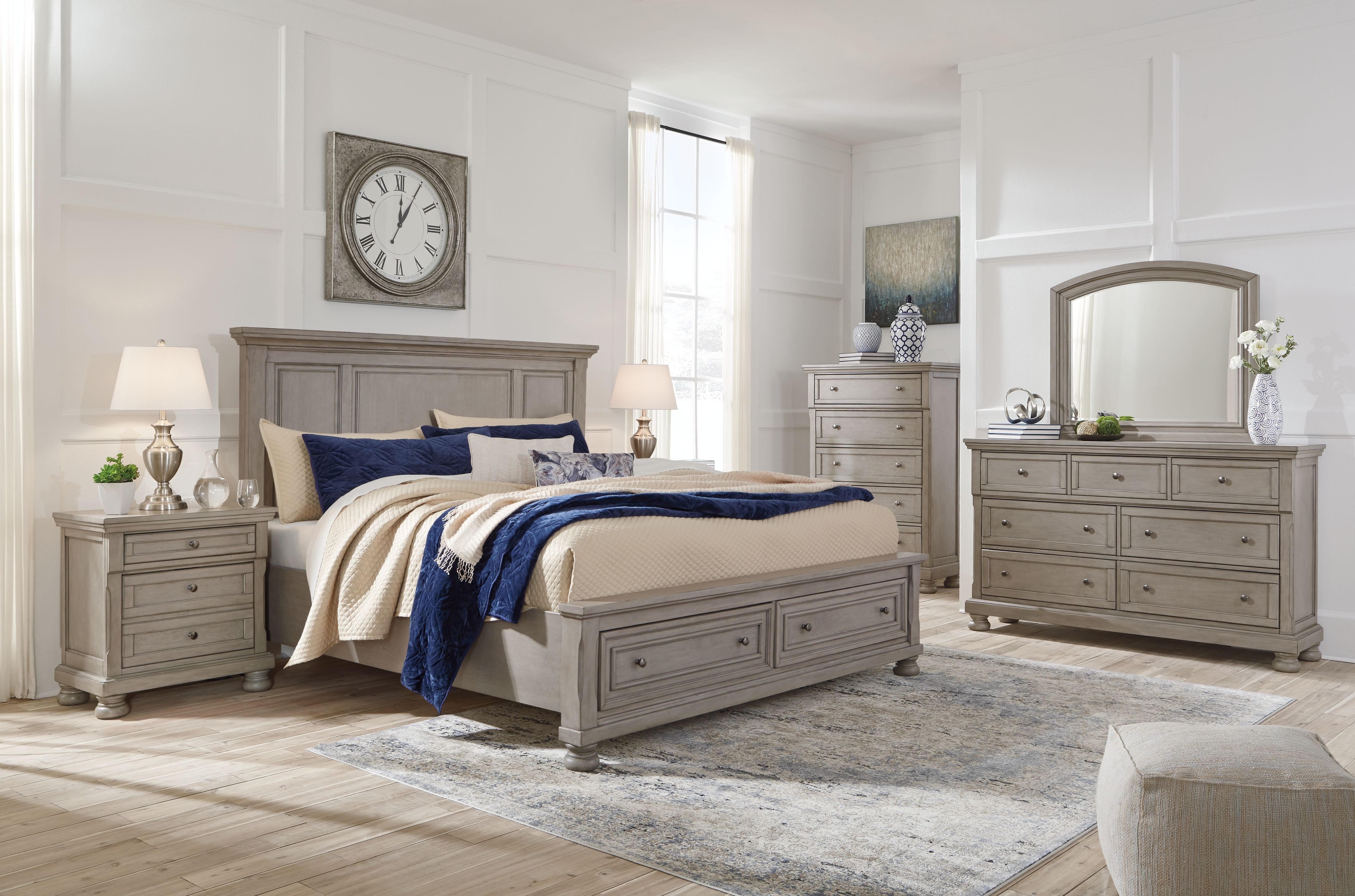 Ashley Queen Panel Storage Bed Set - 7 Piece Queen Bed Set B733-31-36-57-74-98-92-2