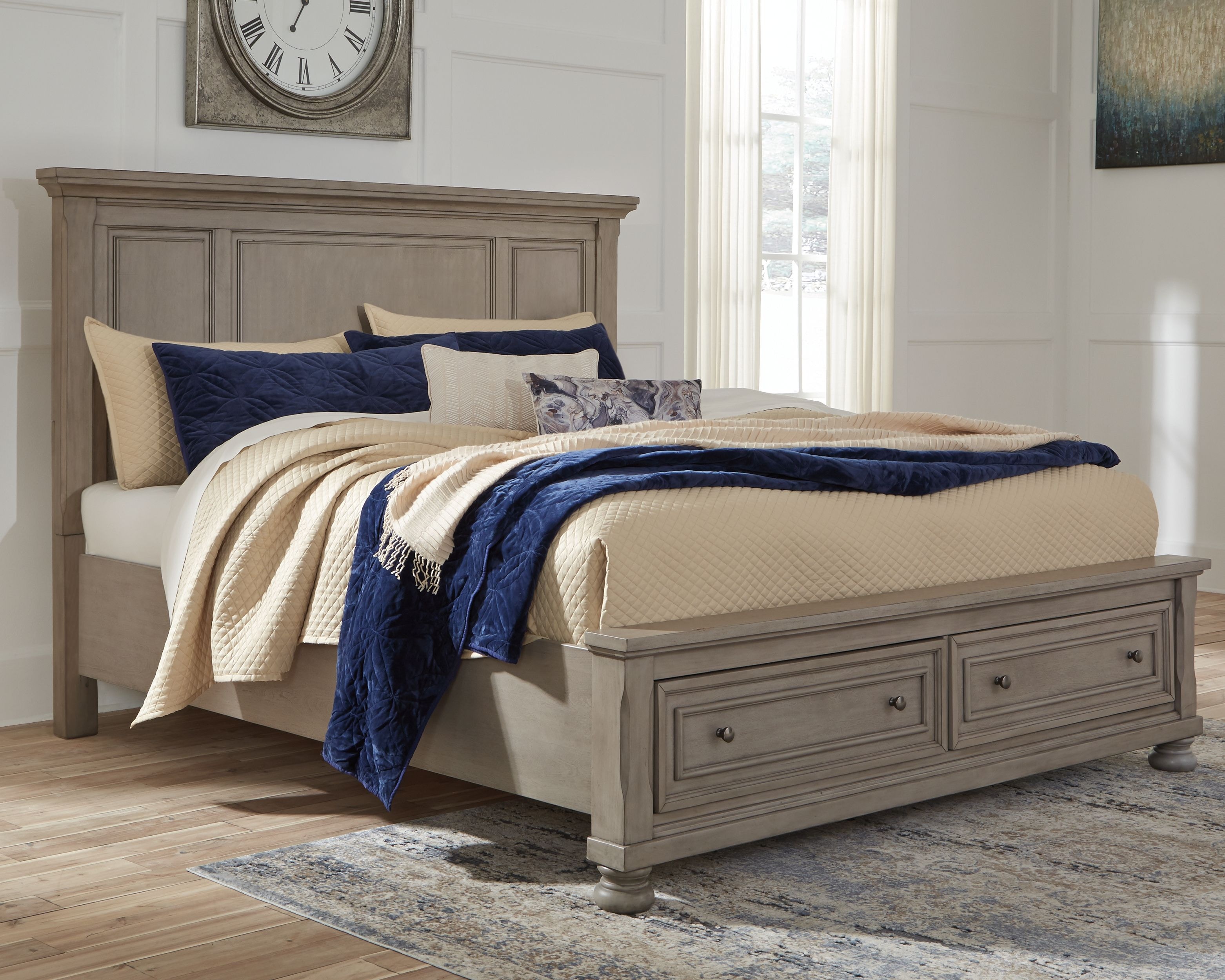 Ashley Lettner King Panel Storage Bed Set - 7 Piece King Bed Set B733 ...