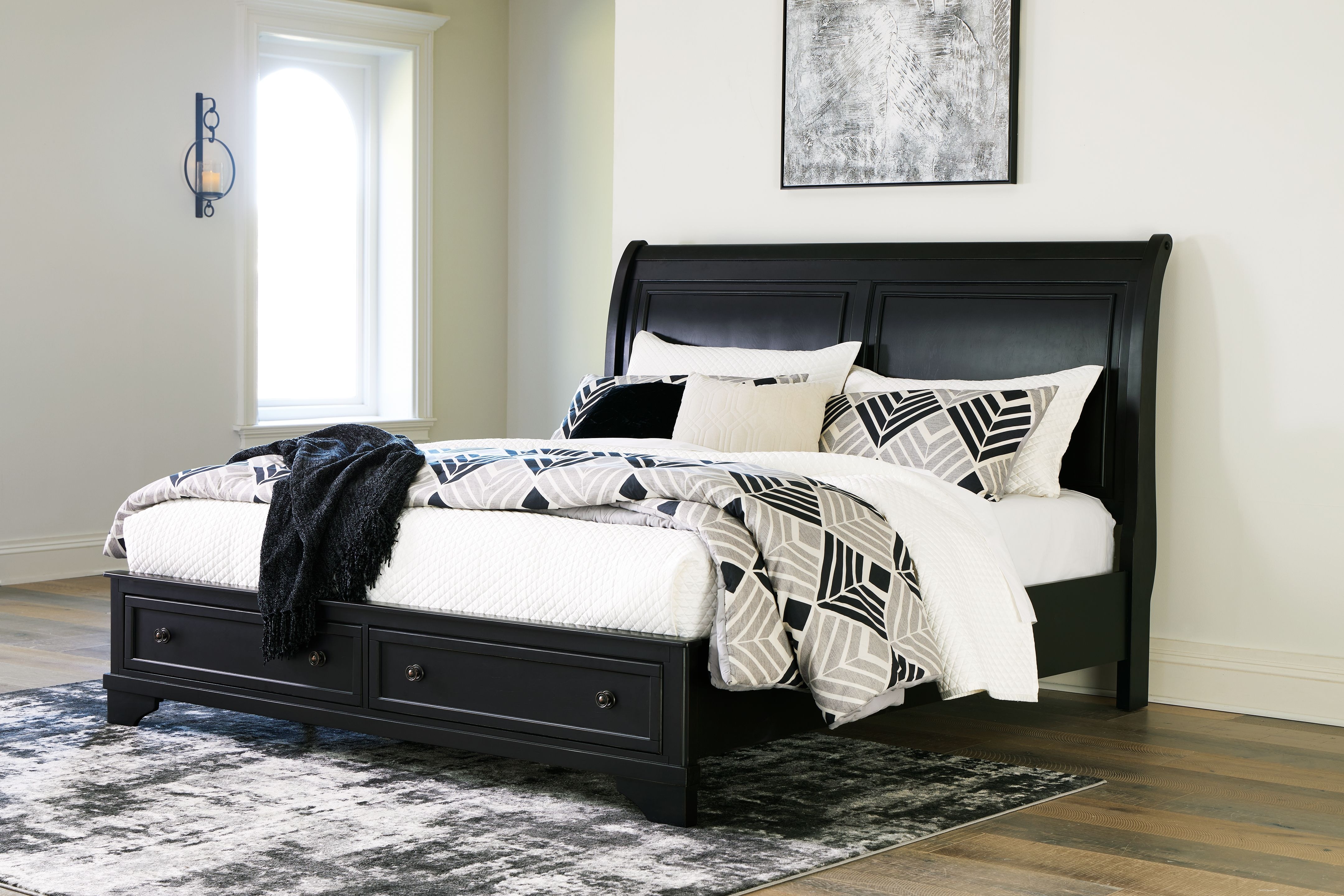 Ashley Chylanta Queen Sleigh Storage Bed Set - 5 Piece Queen Bed Set ...