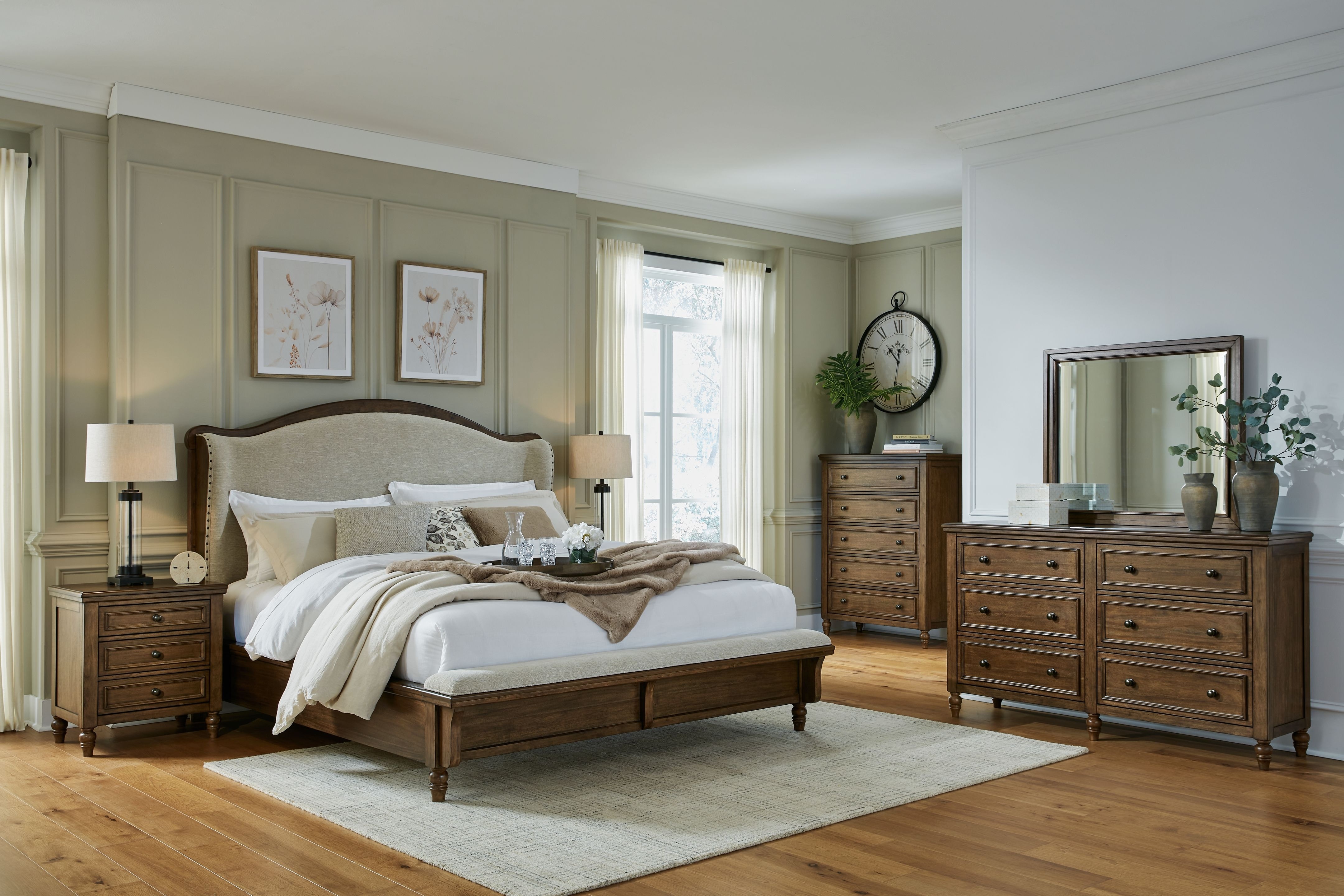 5 Piece King Upholstered Panel Bed Set