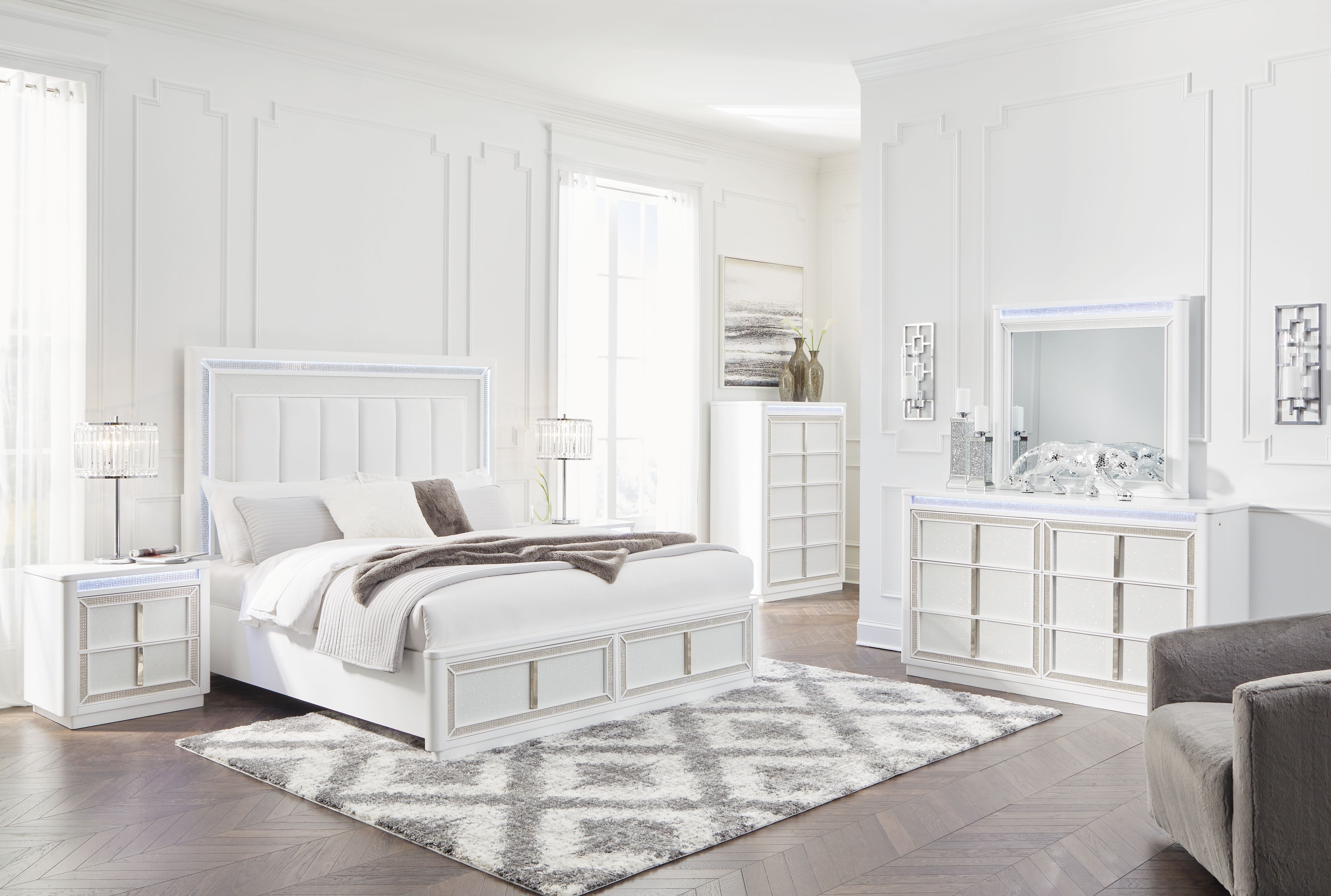 Ashley 8 Piece California King Upholstered Storage Bed Set B822-31-36-46-58-56S-94-92-2