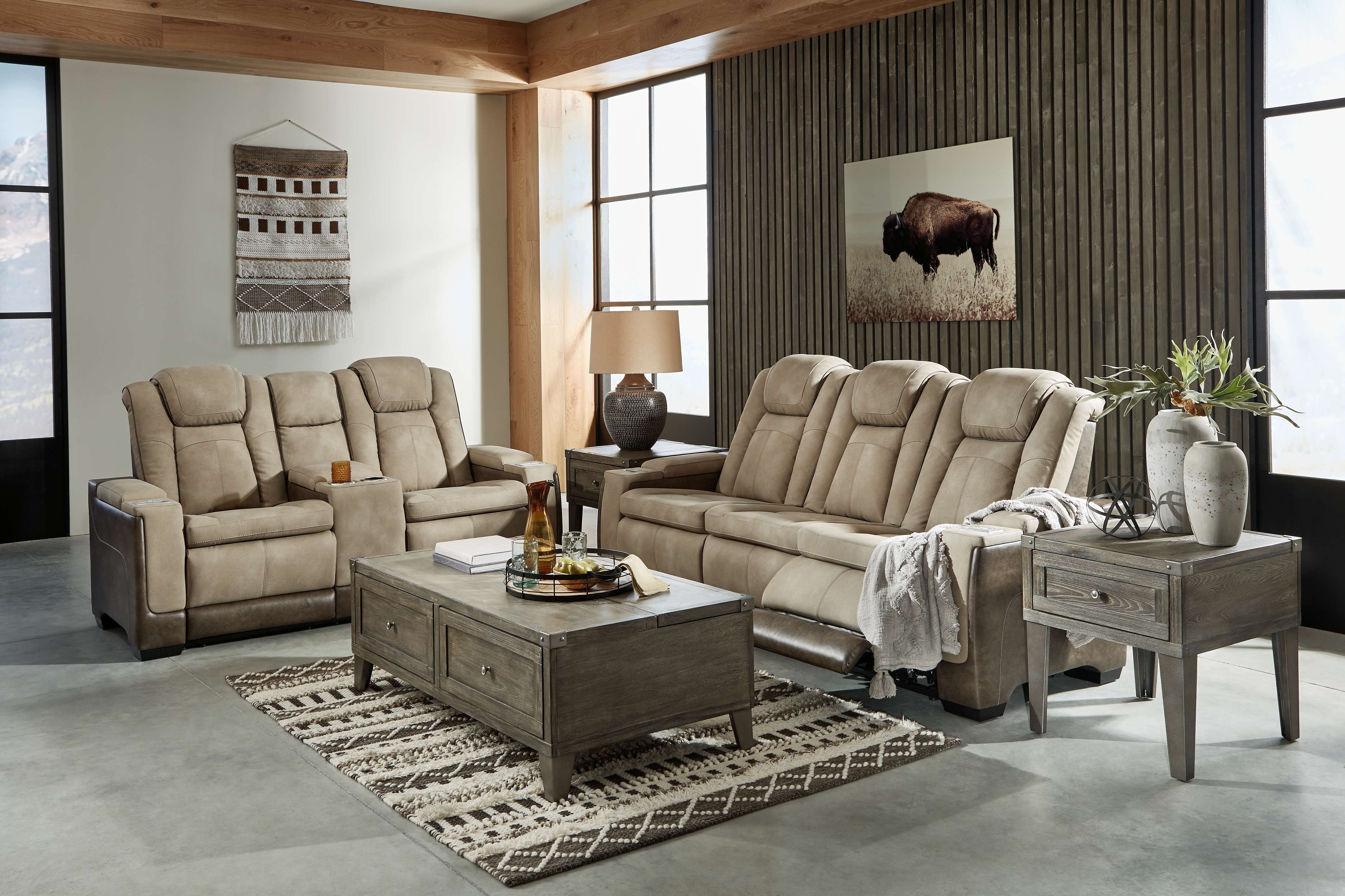Ashley 5 Piece Power Reclinining Adjustable Headrest Living Room Set 22003-15-18-T904-9-3-2