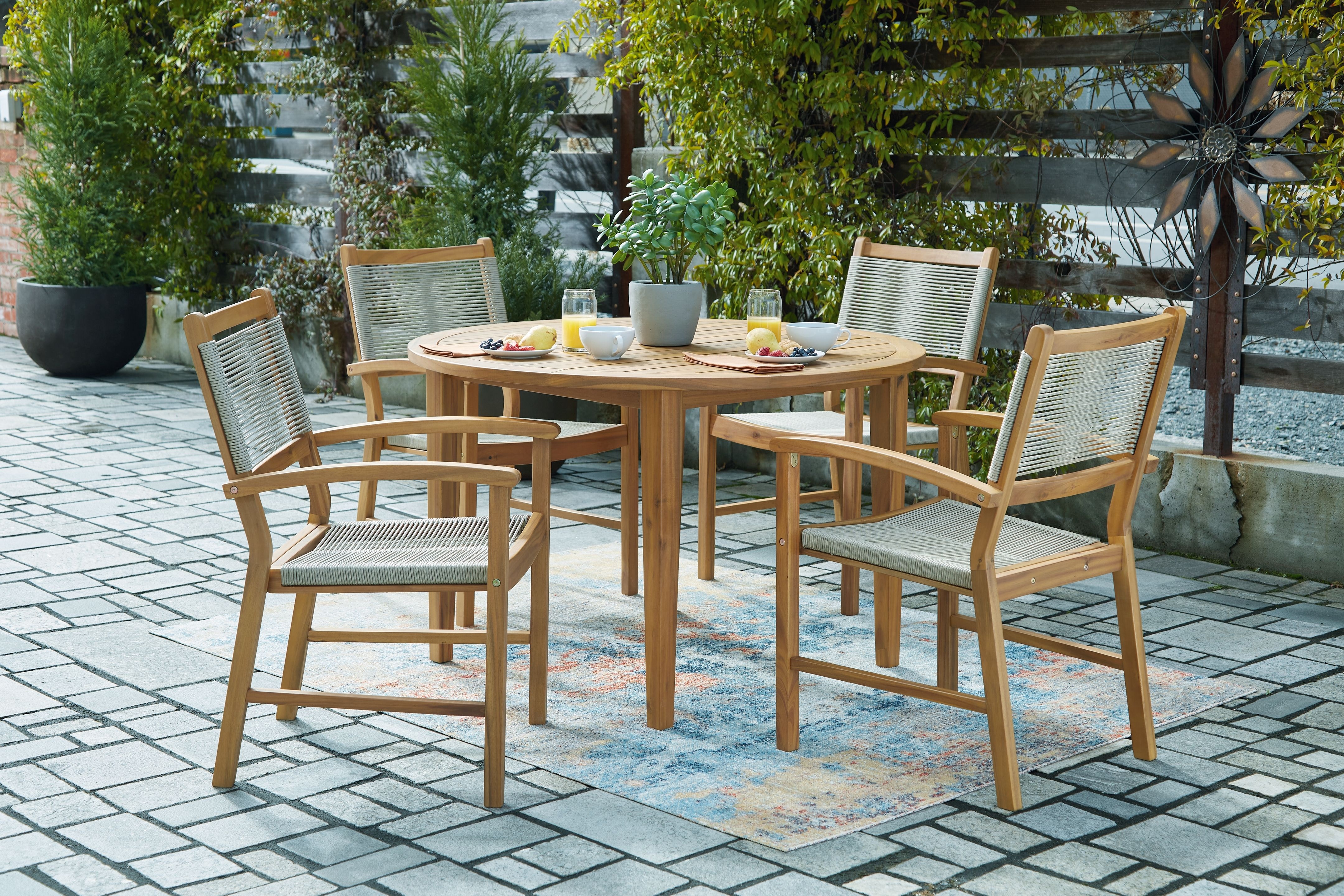 Ashley Casual Dining 5 Piece Dining Set, 4 Rope Back Arm Chairs  P407-615-602A-2