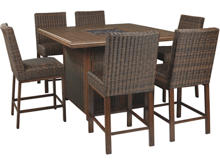 Ashley Paradise Trail Piece Set Fire Pit Table, Barstools