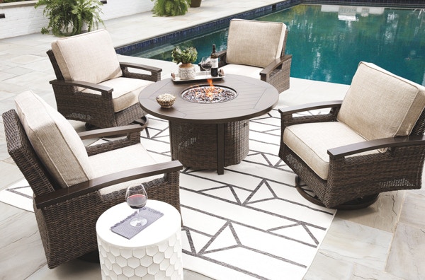 Ashley Paradise Trail 5 Piece Set Conversation Set with 4 Swivel Lounge Chairs P750 776 821 4