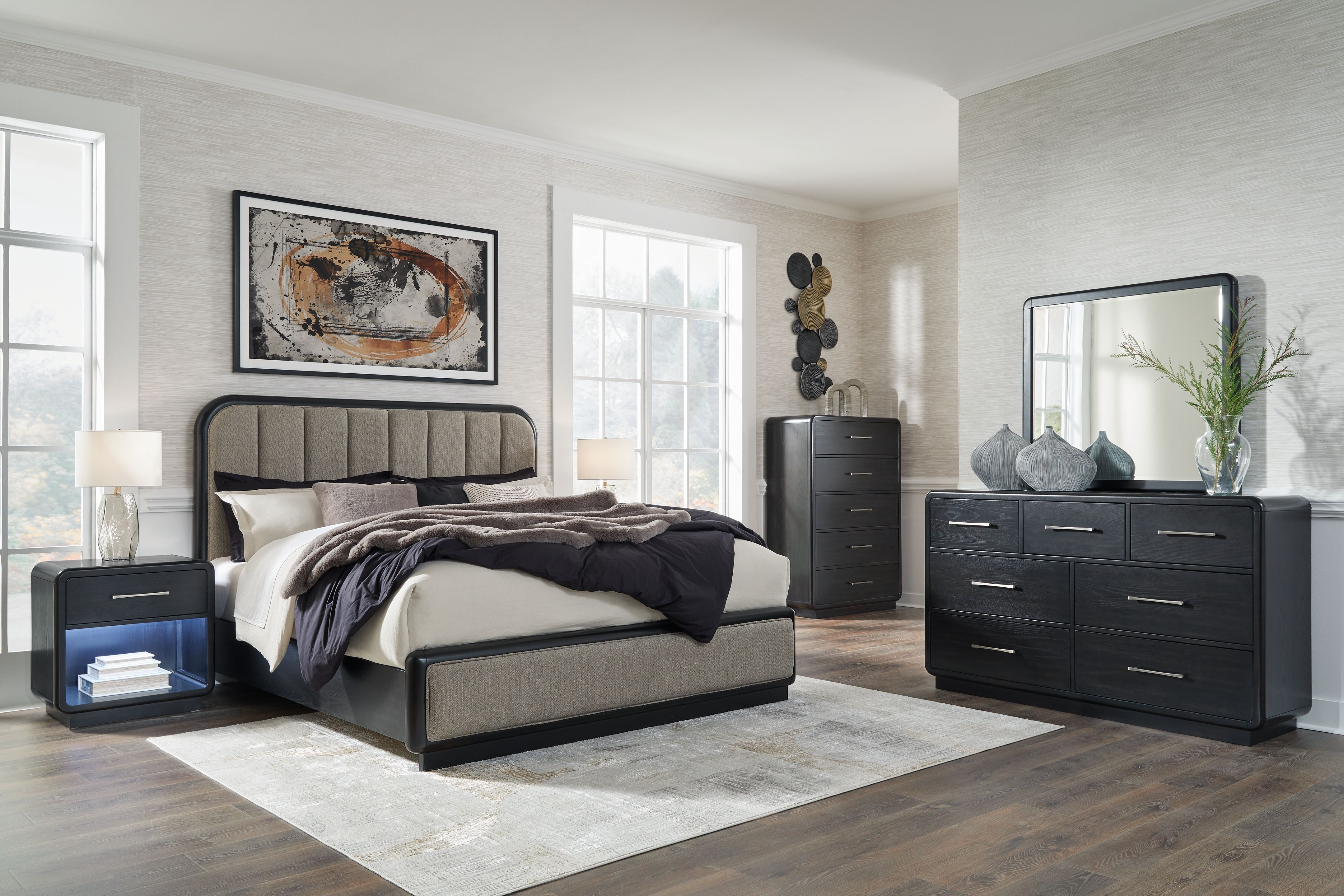 Ashley 4 Piece California King Upholstered Panel Bed Set B821-31-36-58-94