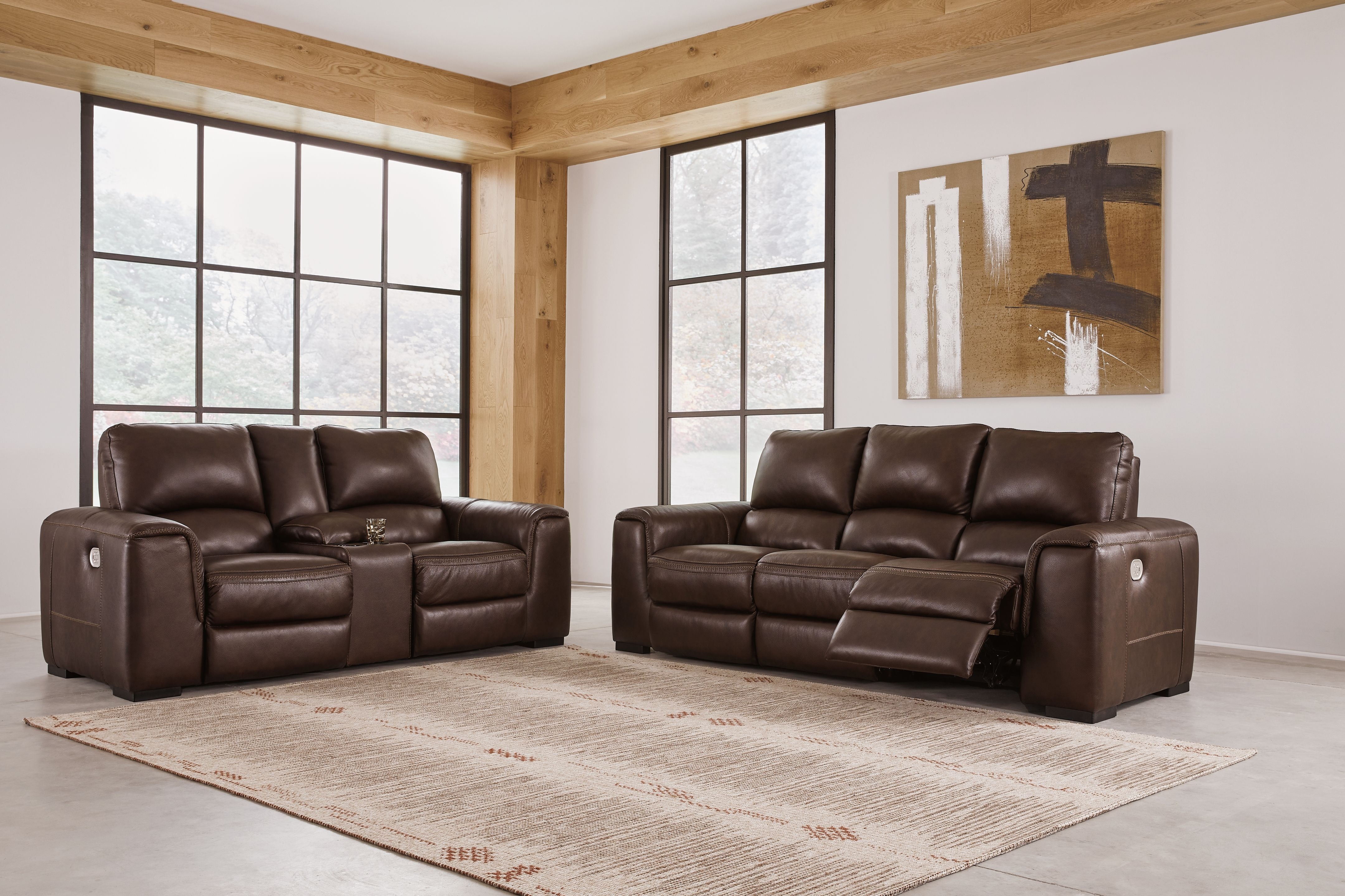 Top grain leather online reclining living room set