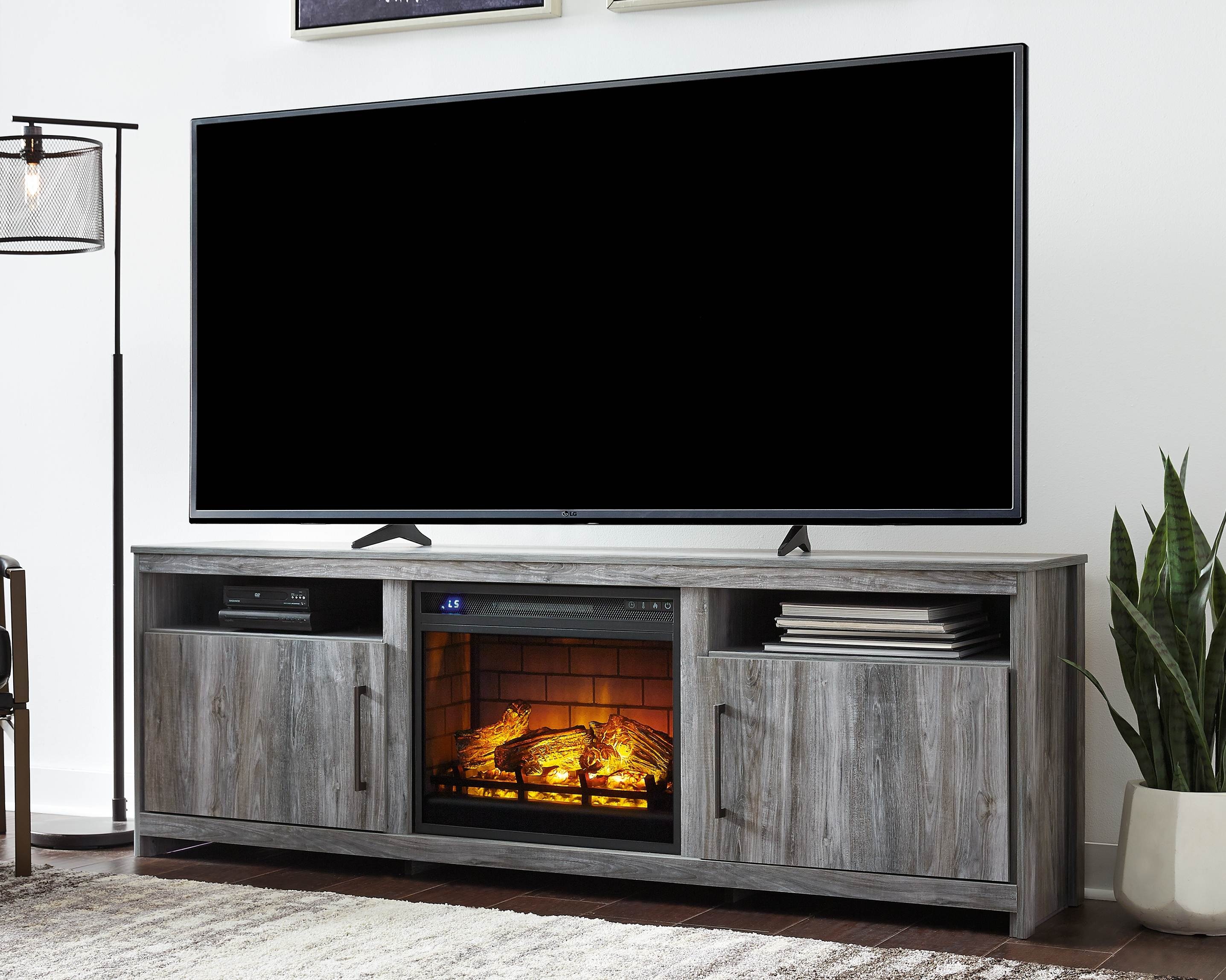 Ashley Baystorm 75 TV Stand with Faux Firebrick Fireplace Insert