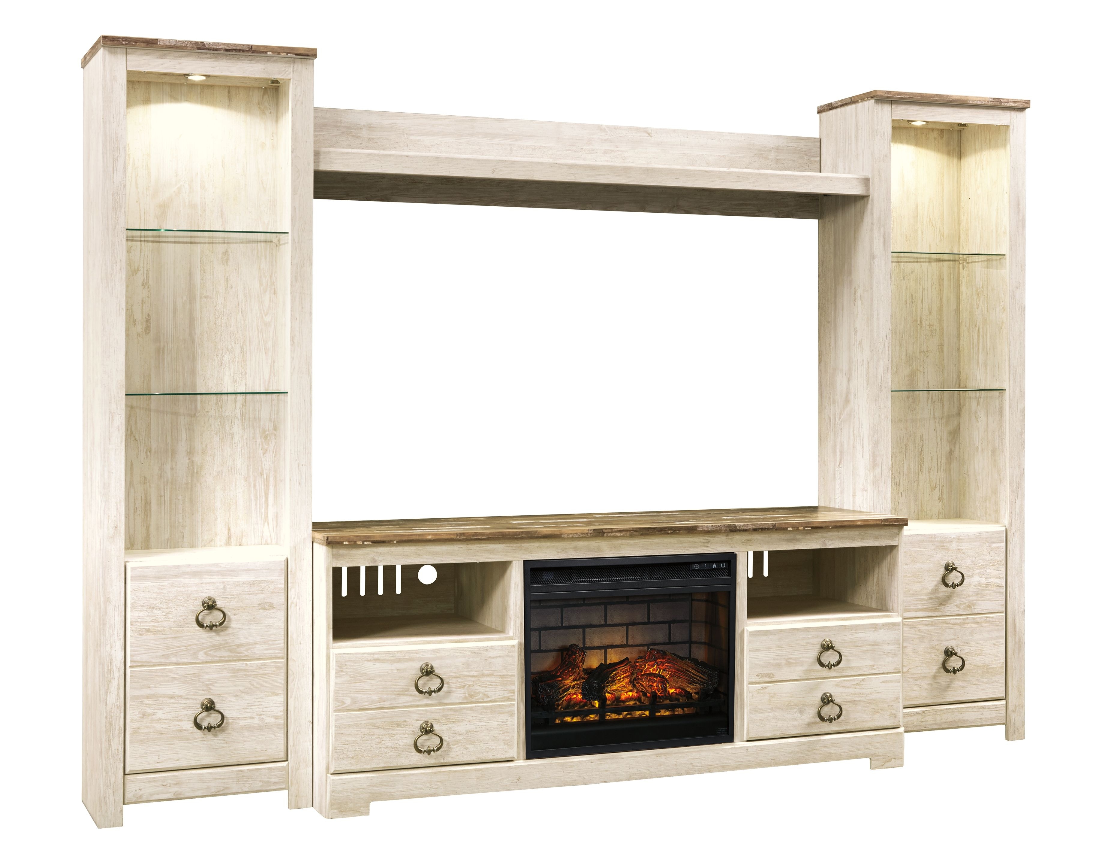 Ashley Willowton TV Stand With Faux Firebrick Fireplace Insert W26768
