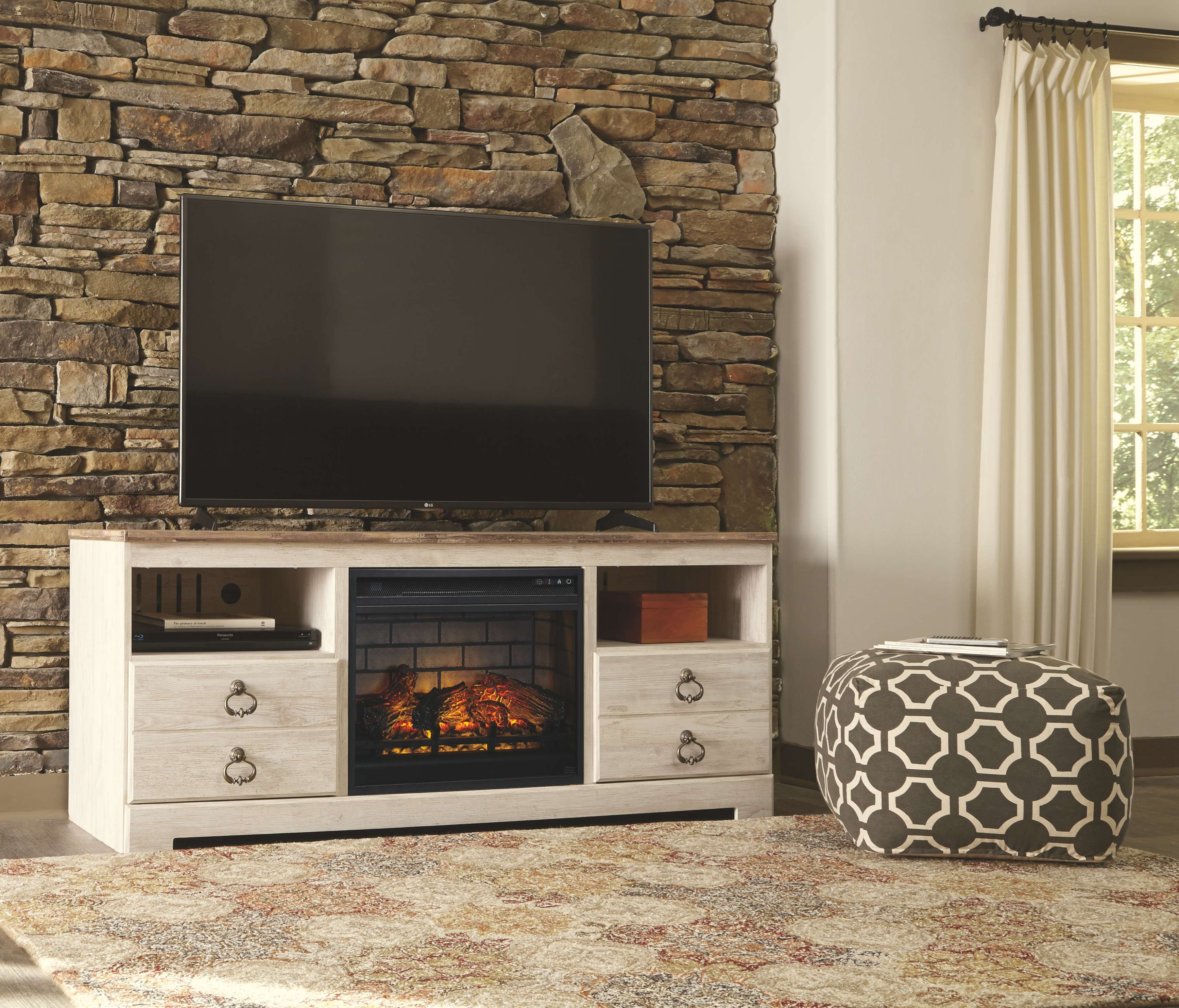 Ashley Willowton 64'' TV Stand with Faux Firebrick Fireplace