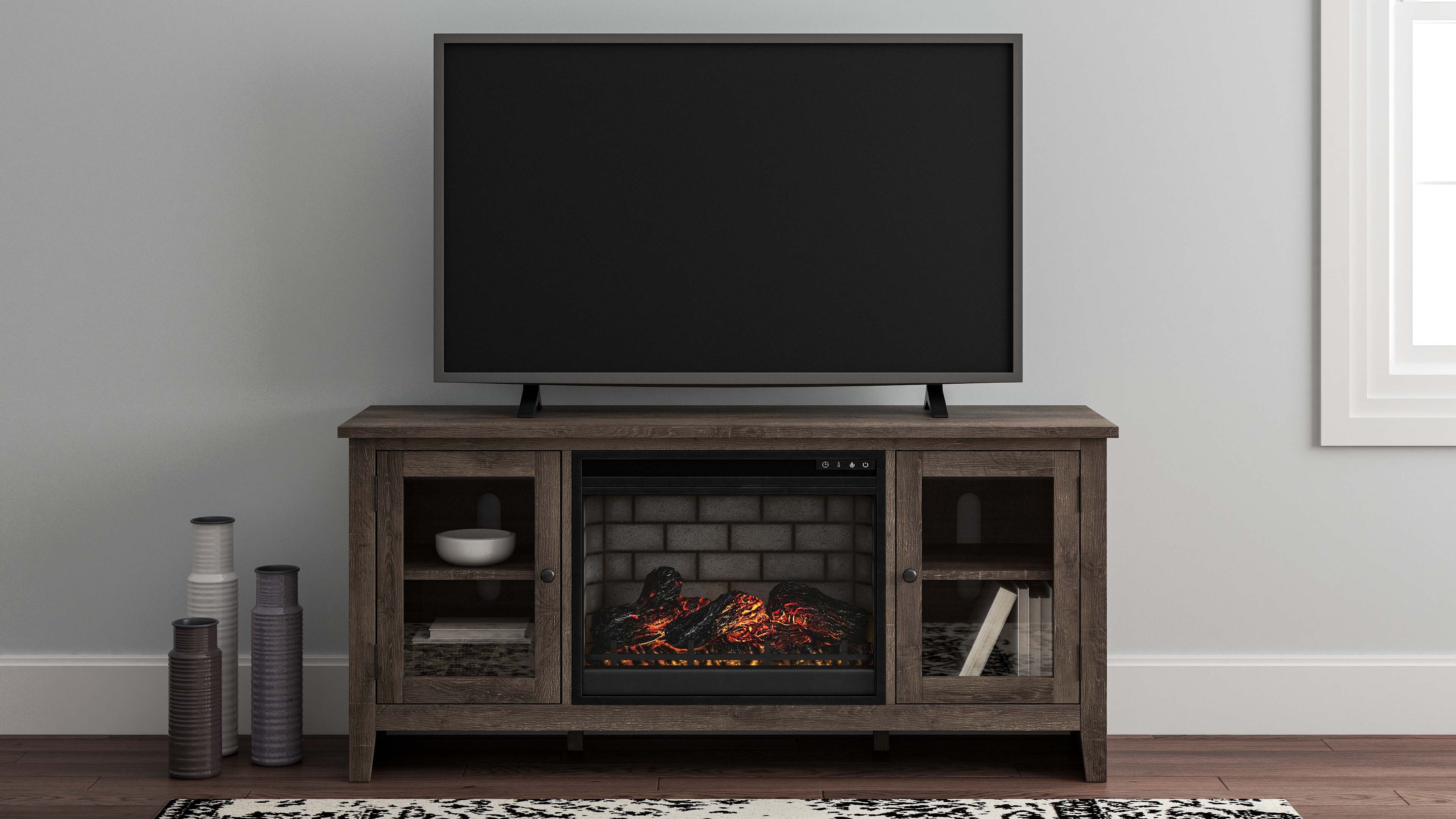 Ashley Arlenbry LG TV Stand with Faux Firebrick Fireplace Insert