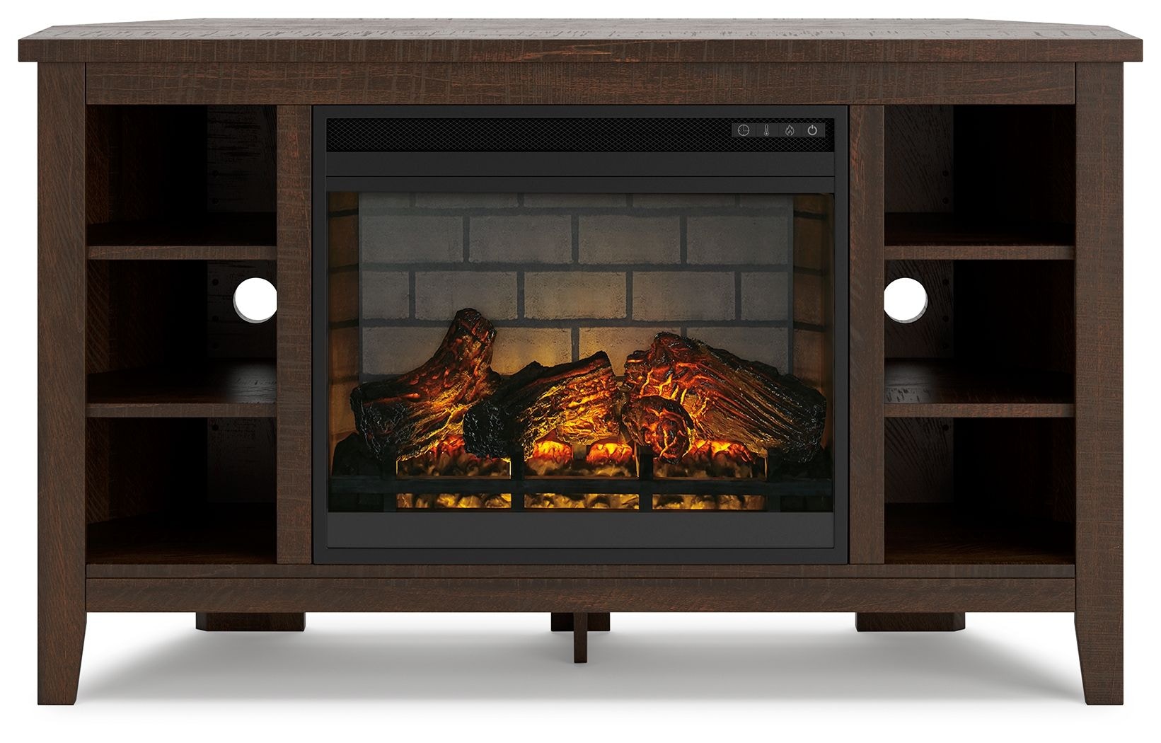 Ashley Camiburg Corner TV Stand With Faux Firebrick Fireplace Insert