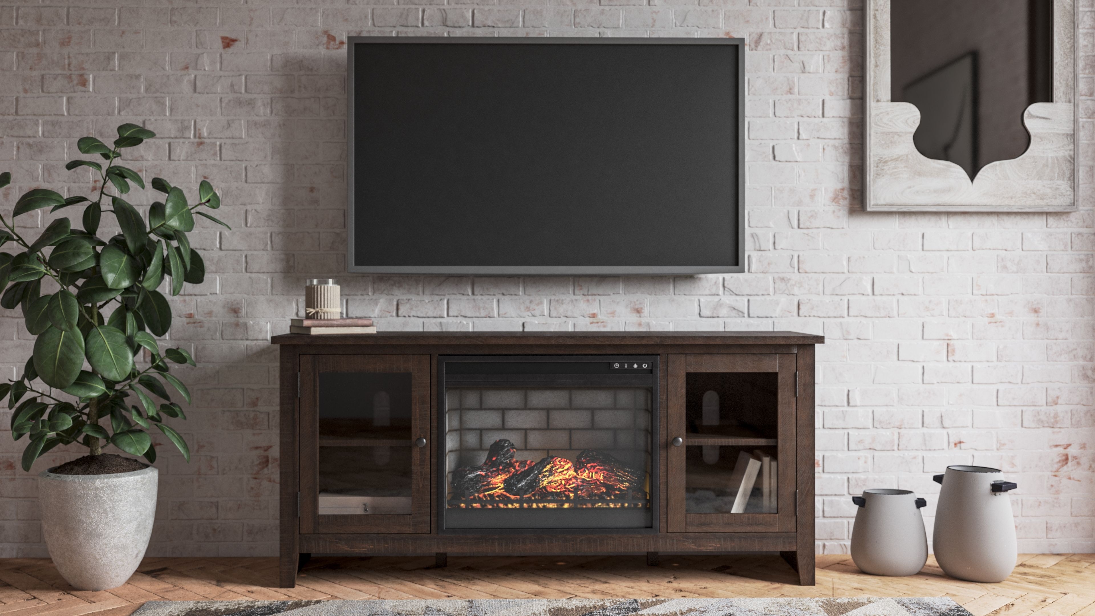 Ashley Camiburg 60'' TV Stand With Faux Firebrick Fireplace Insert W28368W100101 Portland, OR
