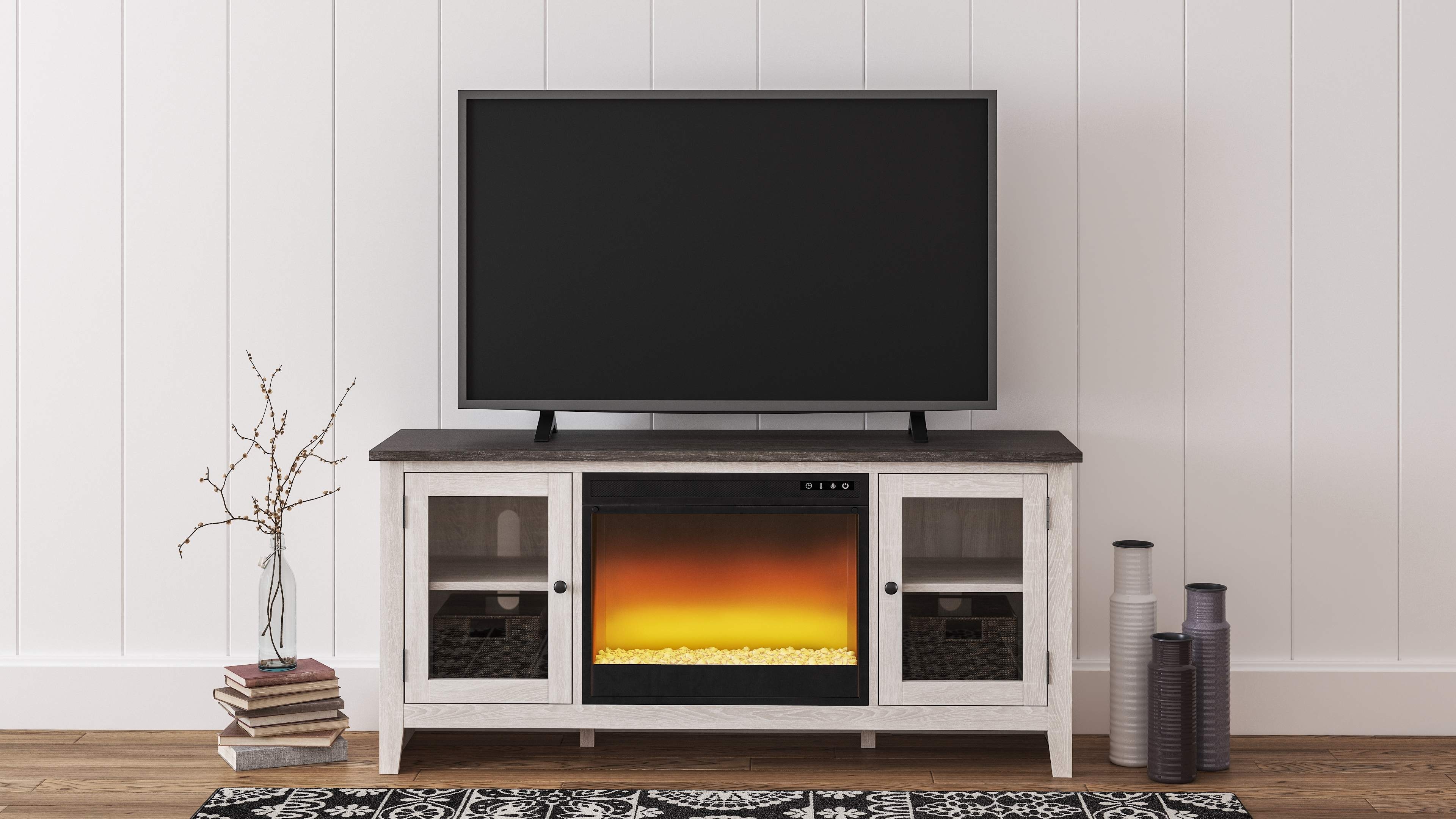 Ashley Dorrinson 60 TV Stand with Fireplace Insert Glass Stone W287 68 W100 02 Portland OR