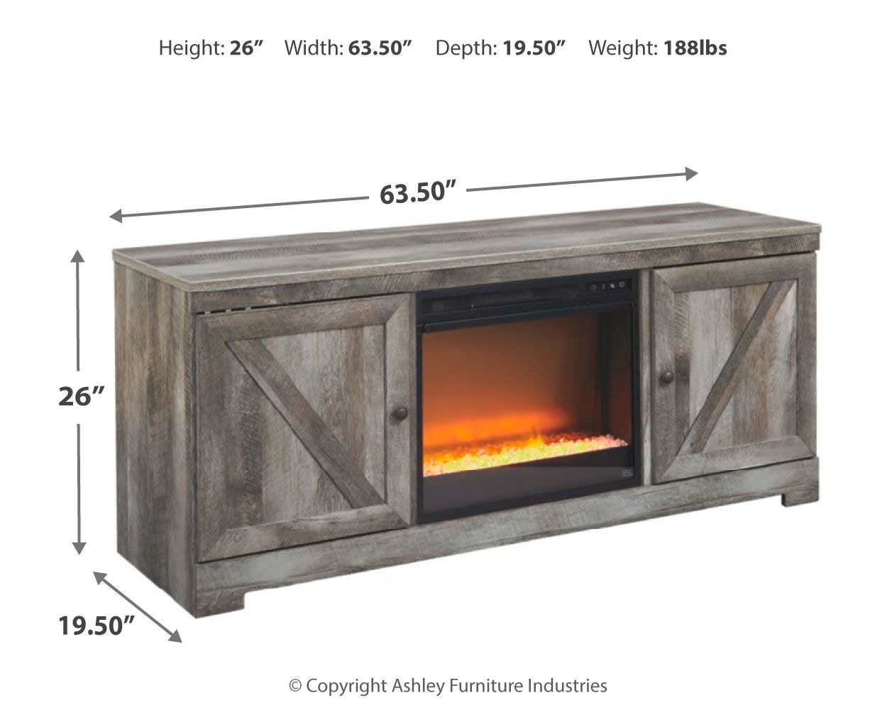 Ashley Wynnlow TV Stand With Glass/Stone Fireplace Insert W44068242