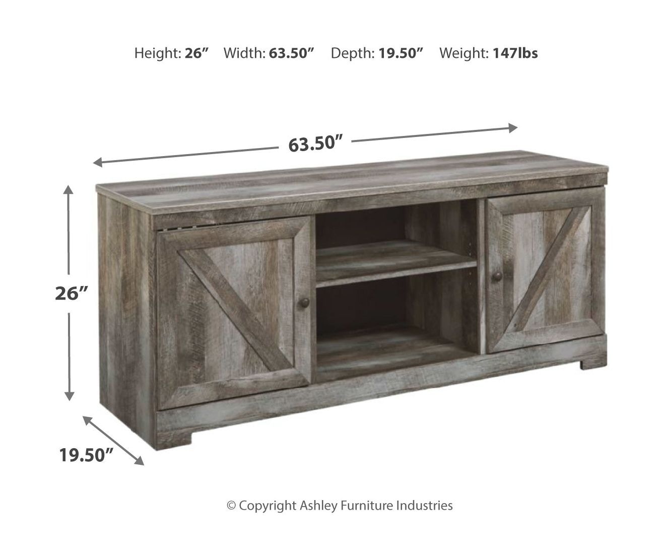 Ashley Wynnlow 63'' TV Stand with Faux Firebrick Fireplace Insert
