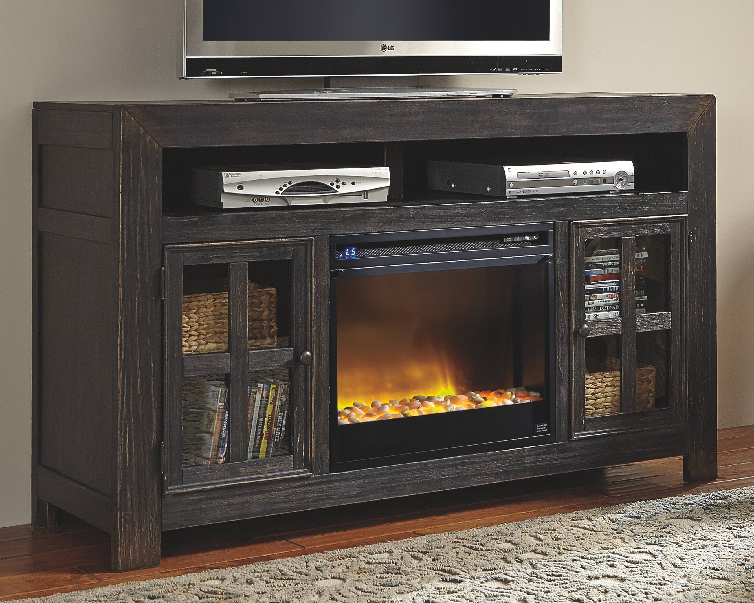 Ashley Gavelston 60'' TV Stand with Fireplace Insert Glass/Stone