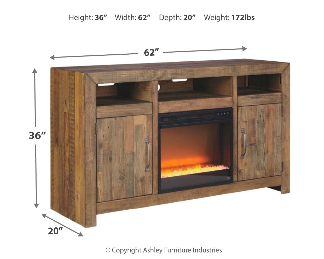 Ashley Sommerford 62'' TV Stand with Fireplace Insert Glass/Stone W775