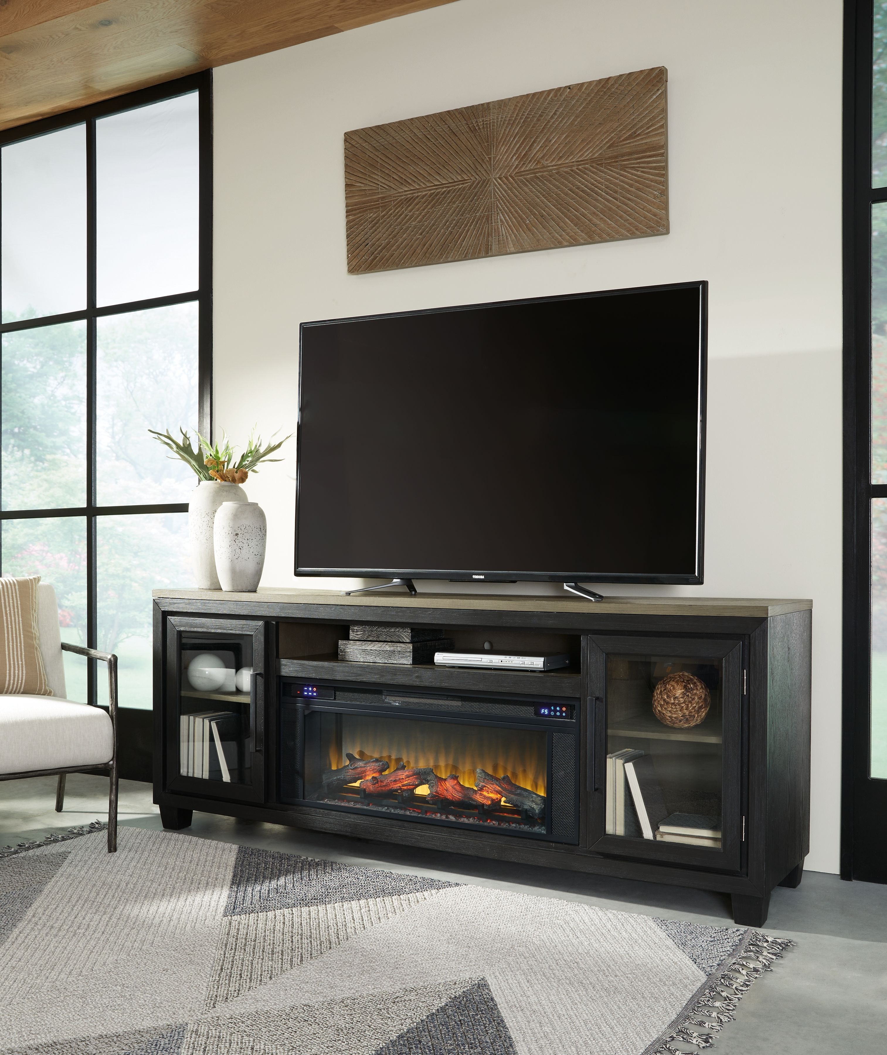 Tv stand with fireplace deals american furniture warehouse